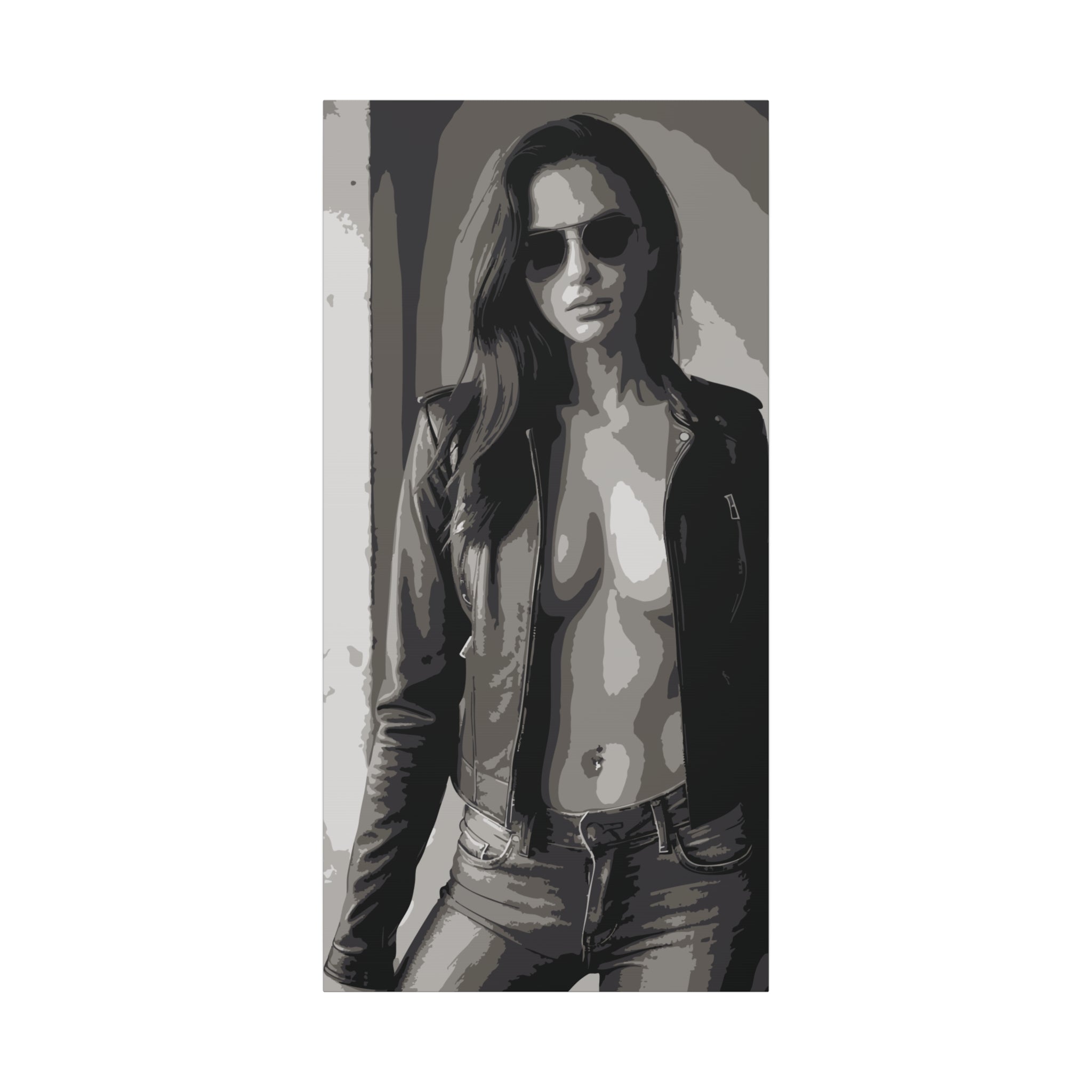 Matte Stretched Canvas - Leather Jacket Portrait