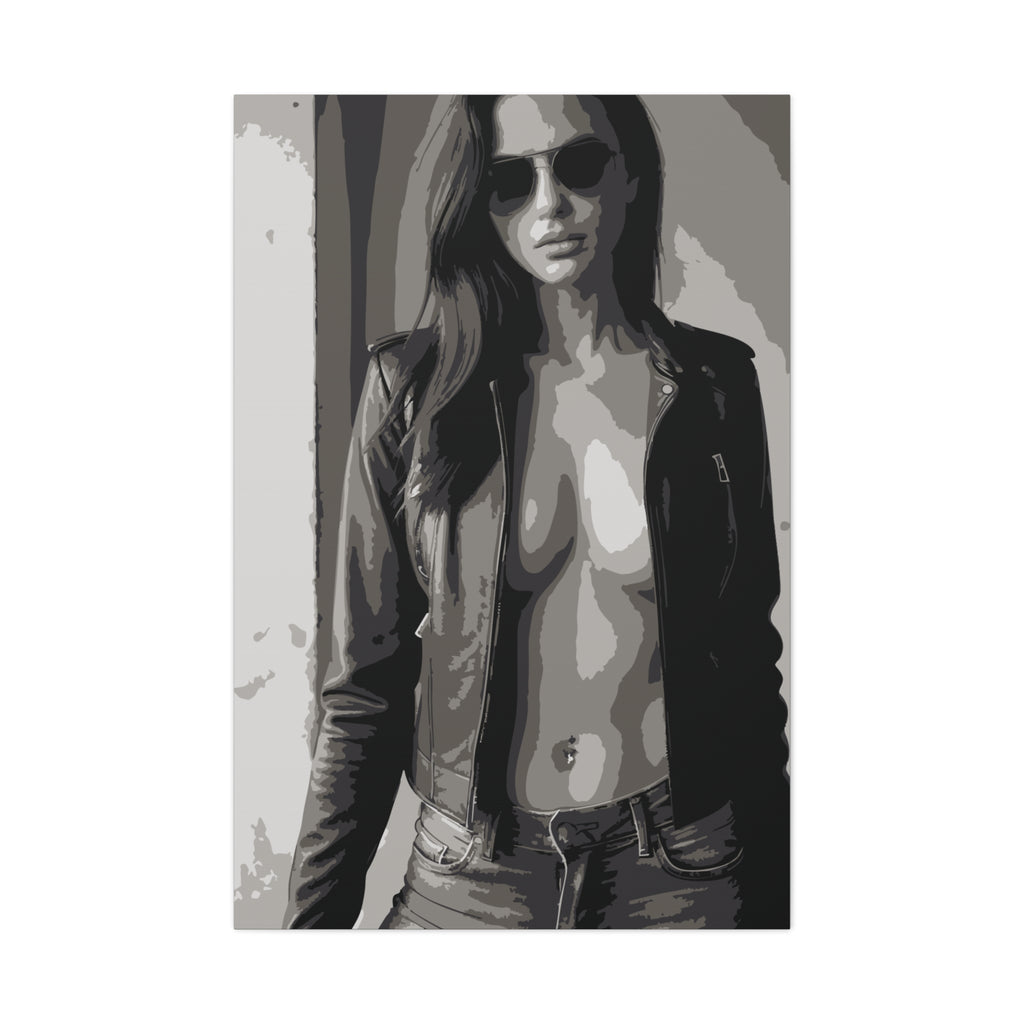Matte Stretched Canvas - Leather Jacket Portrait