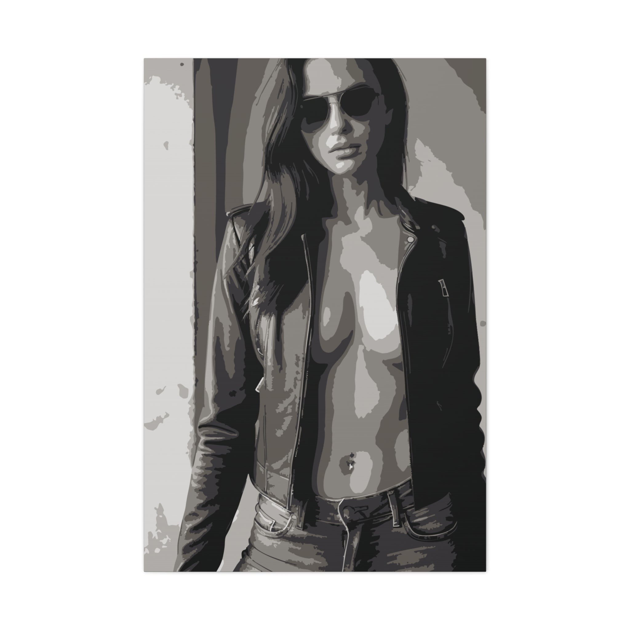 Matte Stretched Canvas - Leather Jacket Portrait