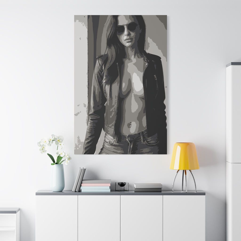 Matte Stretched Canvas - Leather Jacket Portrait