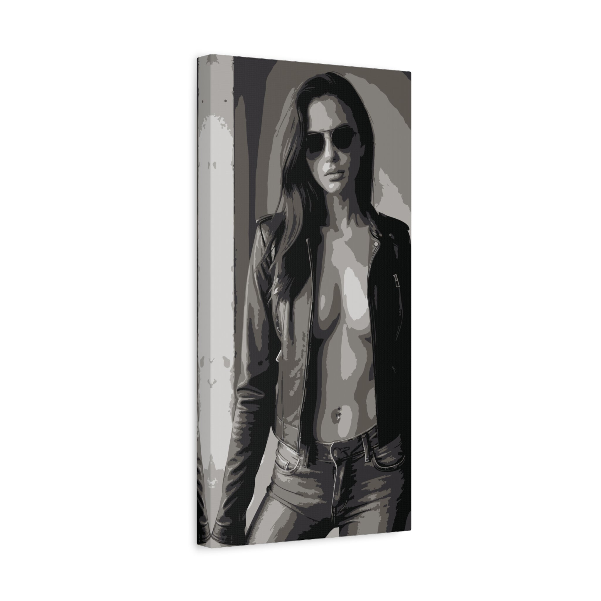 Matte Stretched Canvas - Leather Jacket Portrait