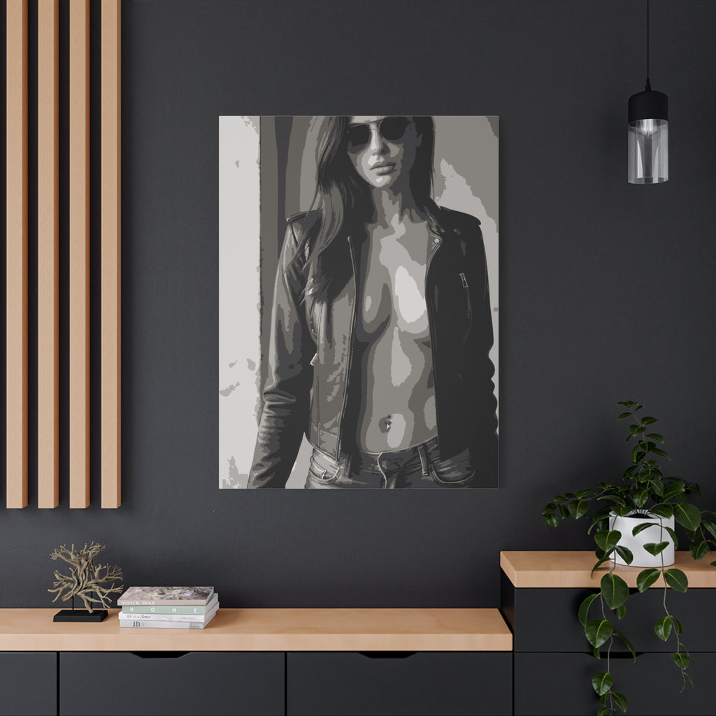 Matte Stretched Canvas - Leather Jacket Portrait