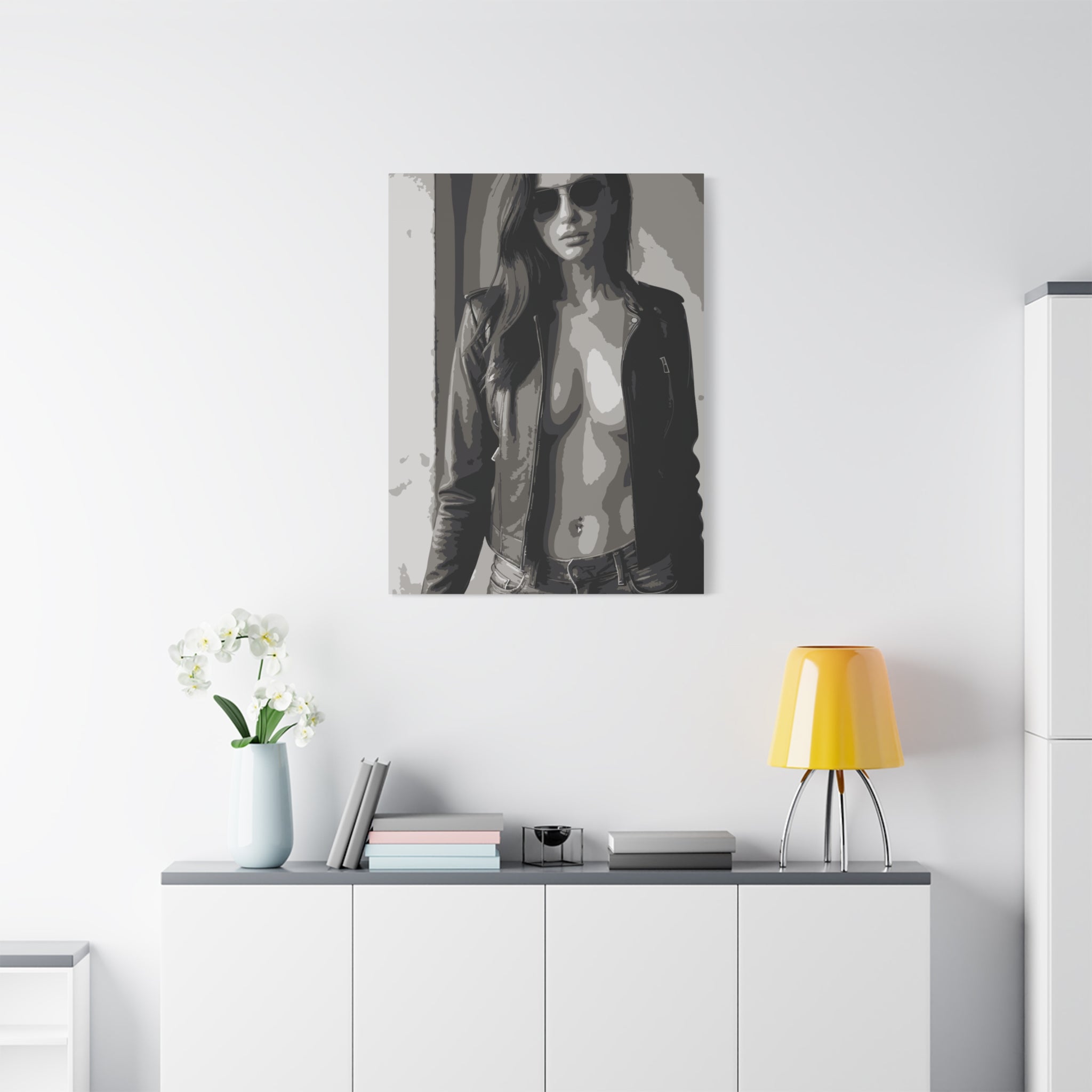 Matte Stretched Canvas - Leather Jacket Portrait