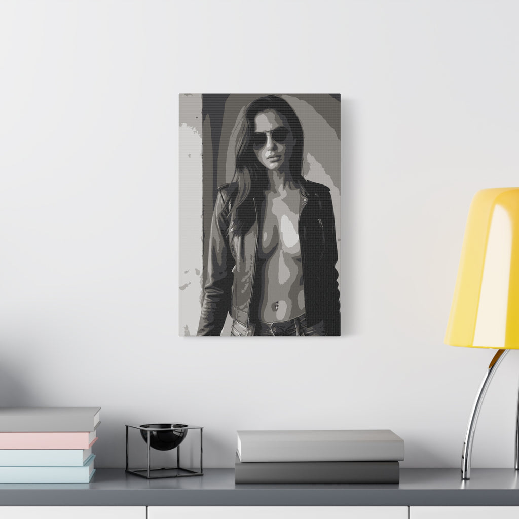 Matte Stretched Canvas - Leather Jacket Portrait