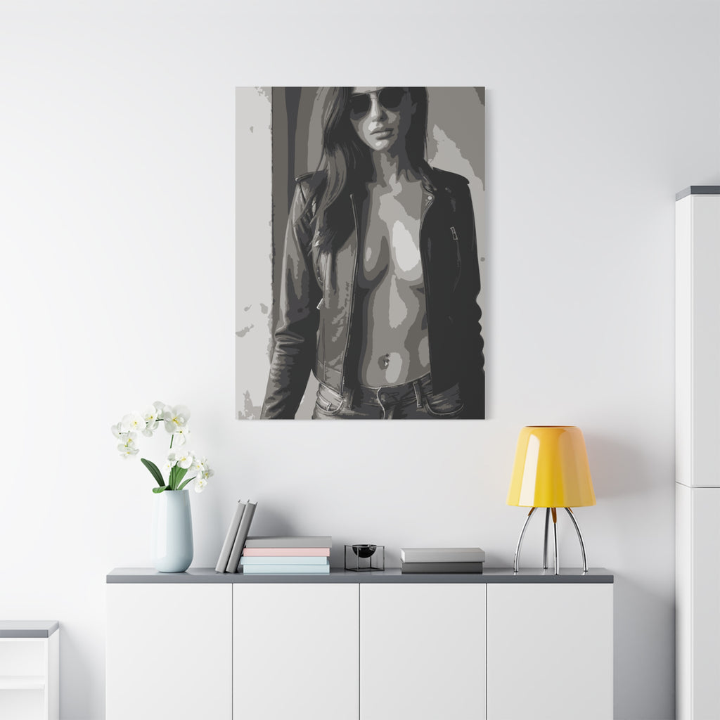 Matte Stretched Canvas - Leather Jacket Portrait
