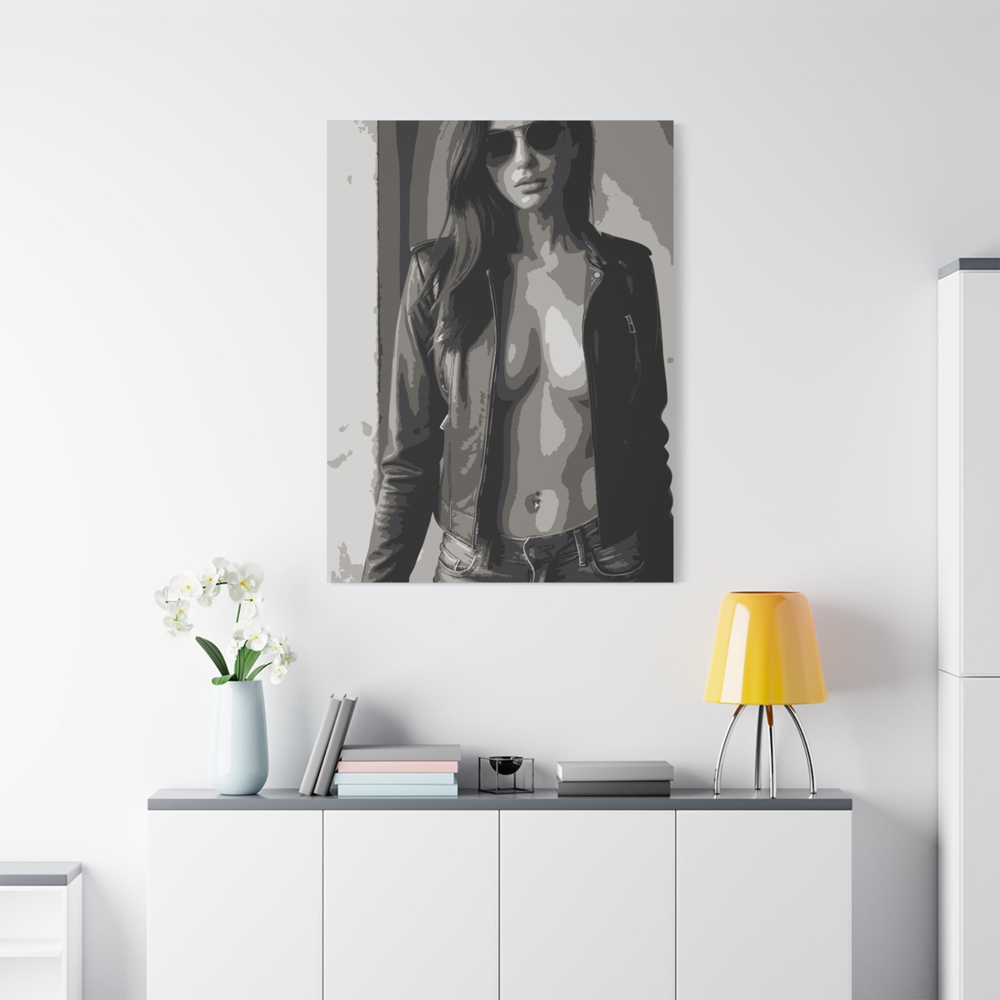 Matte Stretched Canvas - Leather Jacket Portrait