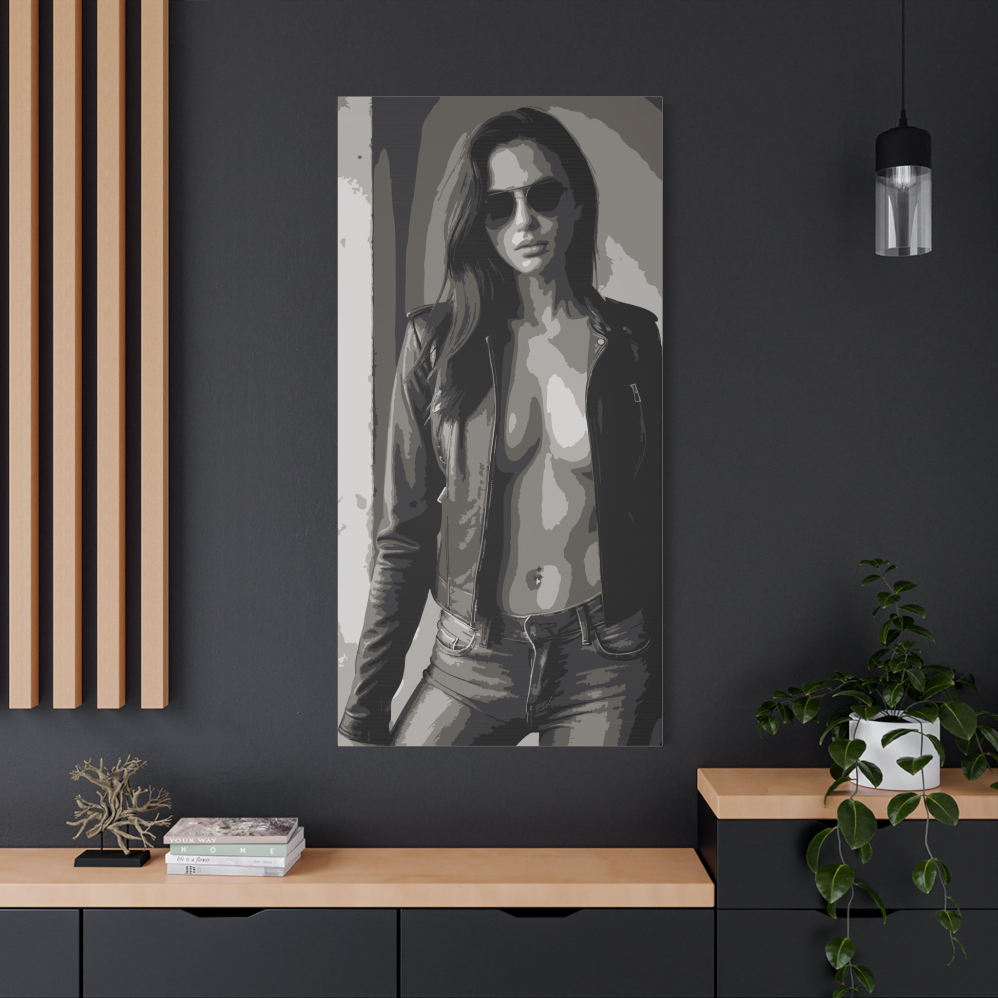 Matte Stretched Canvas - Leather Jacket Portrait