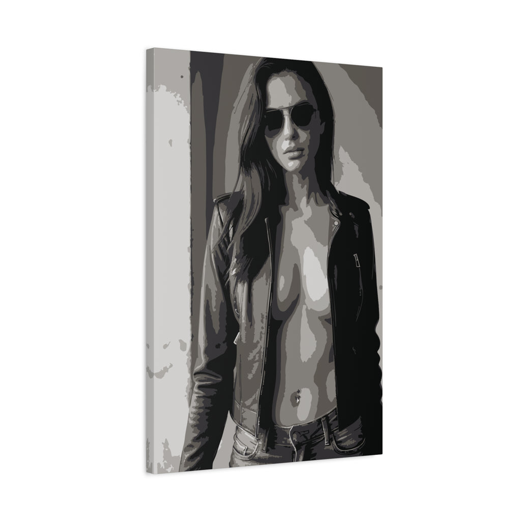 Matte Stretched Canvas - Leather Jacket Portrait
