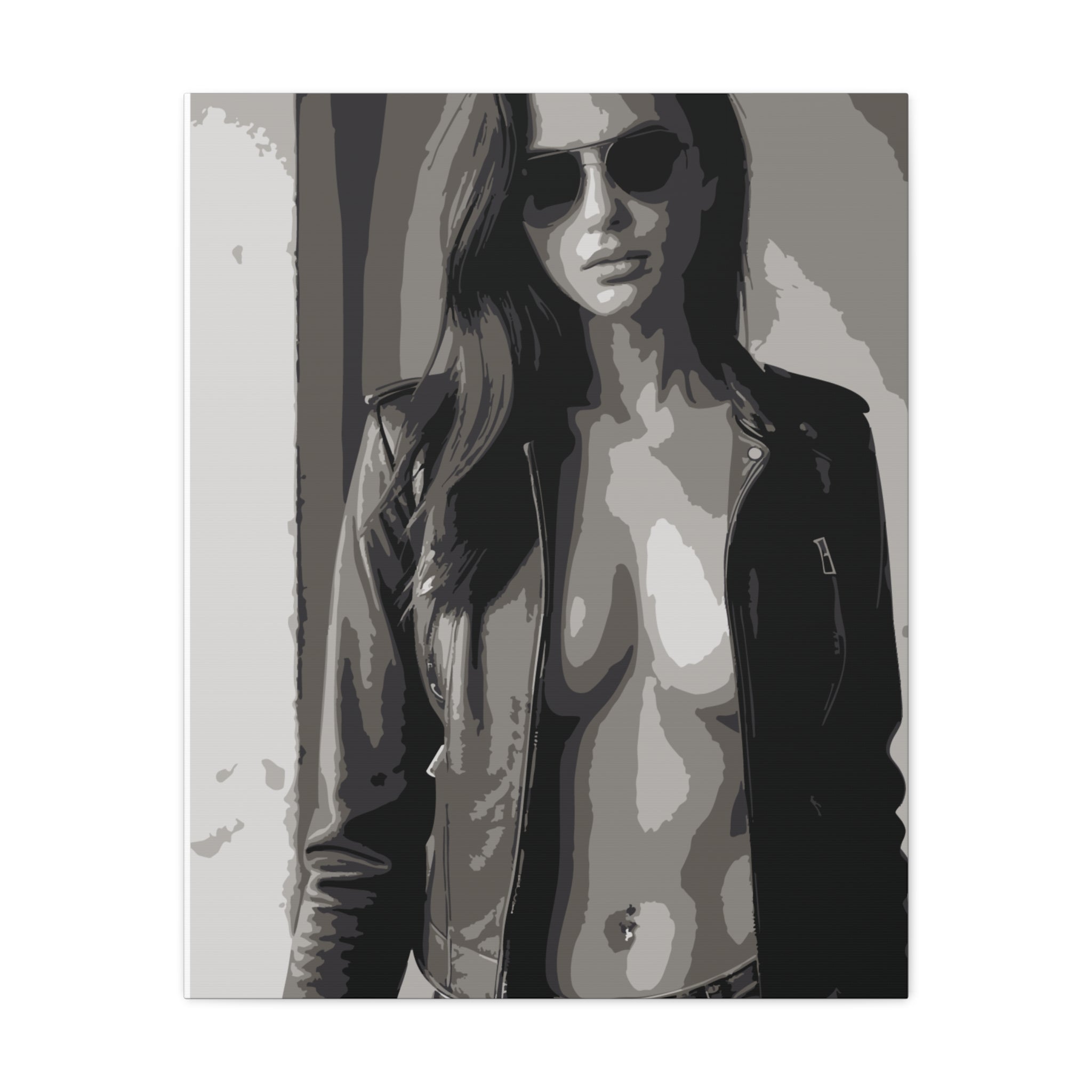 Matte Stretched Canvas - Leather Jacket Portrait