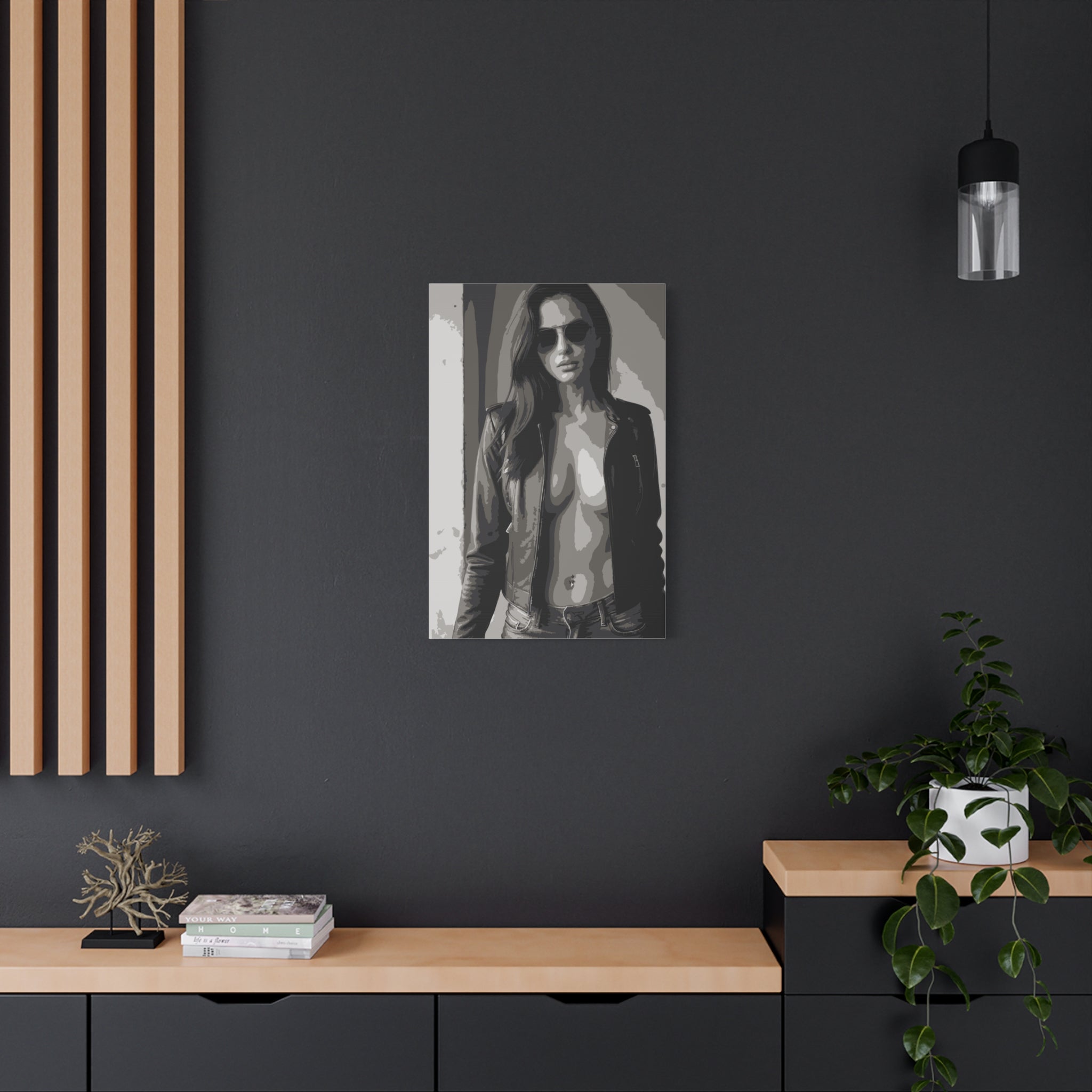 Matte Stretched Canvas - Leather Jacket Portrait