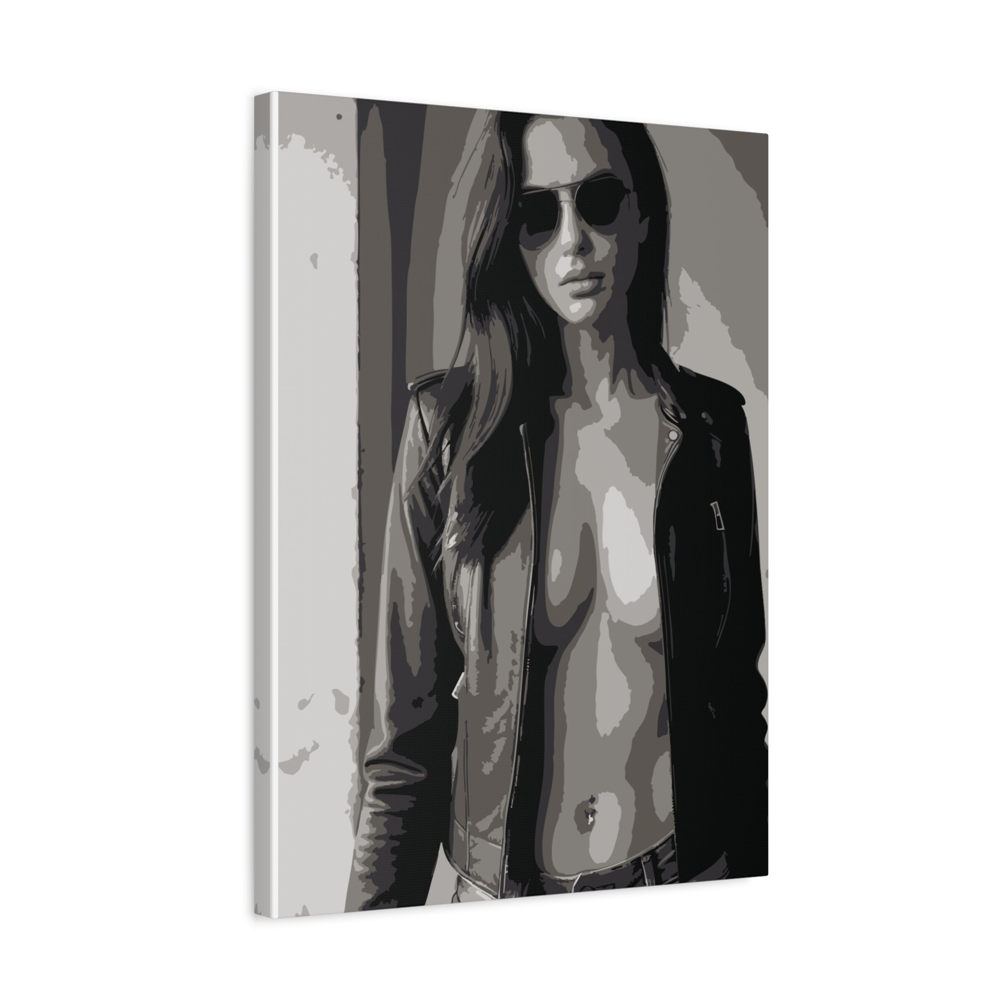 Matte Stretched Canvas - Leather Jacket Portrait