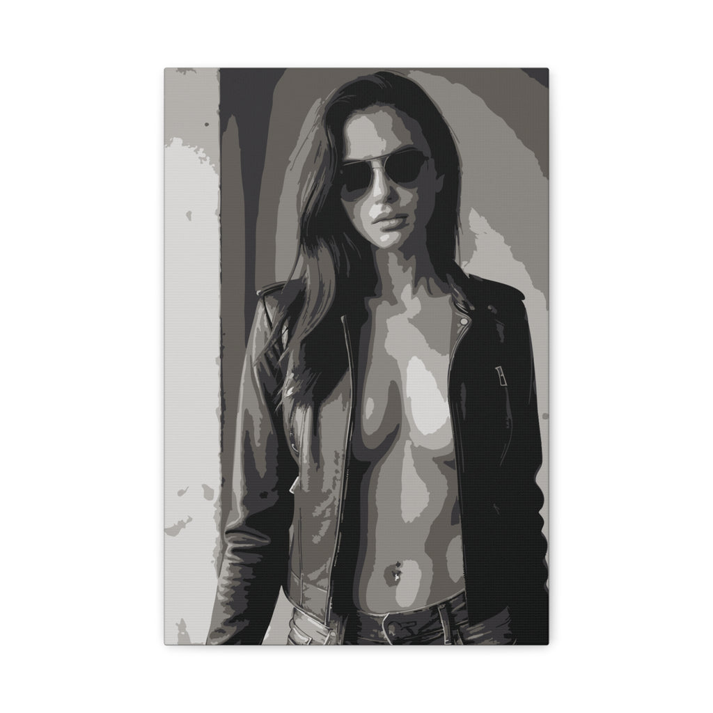 Matte Stretched Canvas - Leather Jacket Portrait