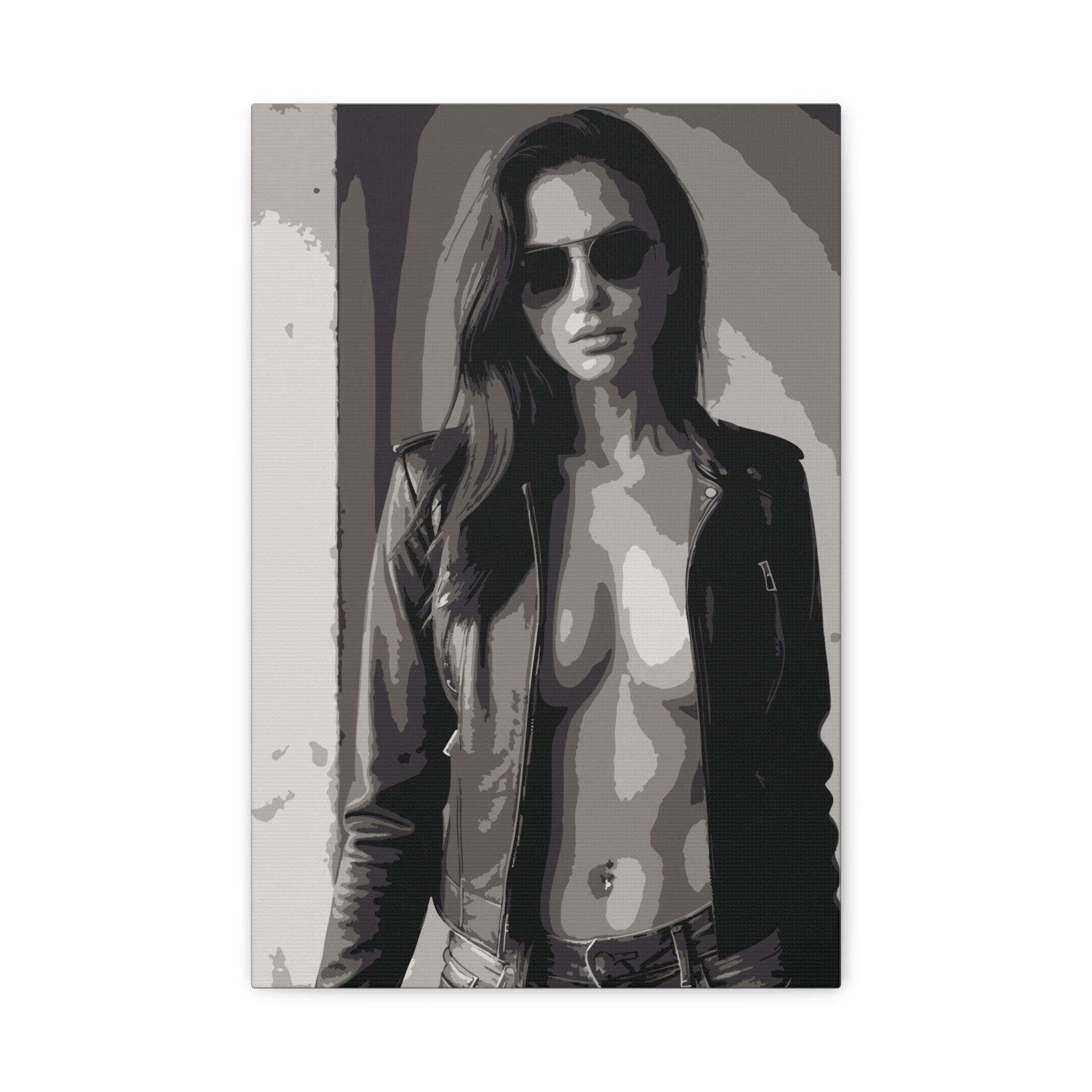 Matte Stretched Canvas - Leather Jacket Portrait