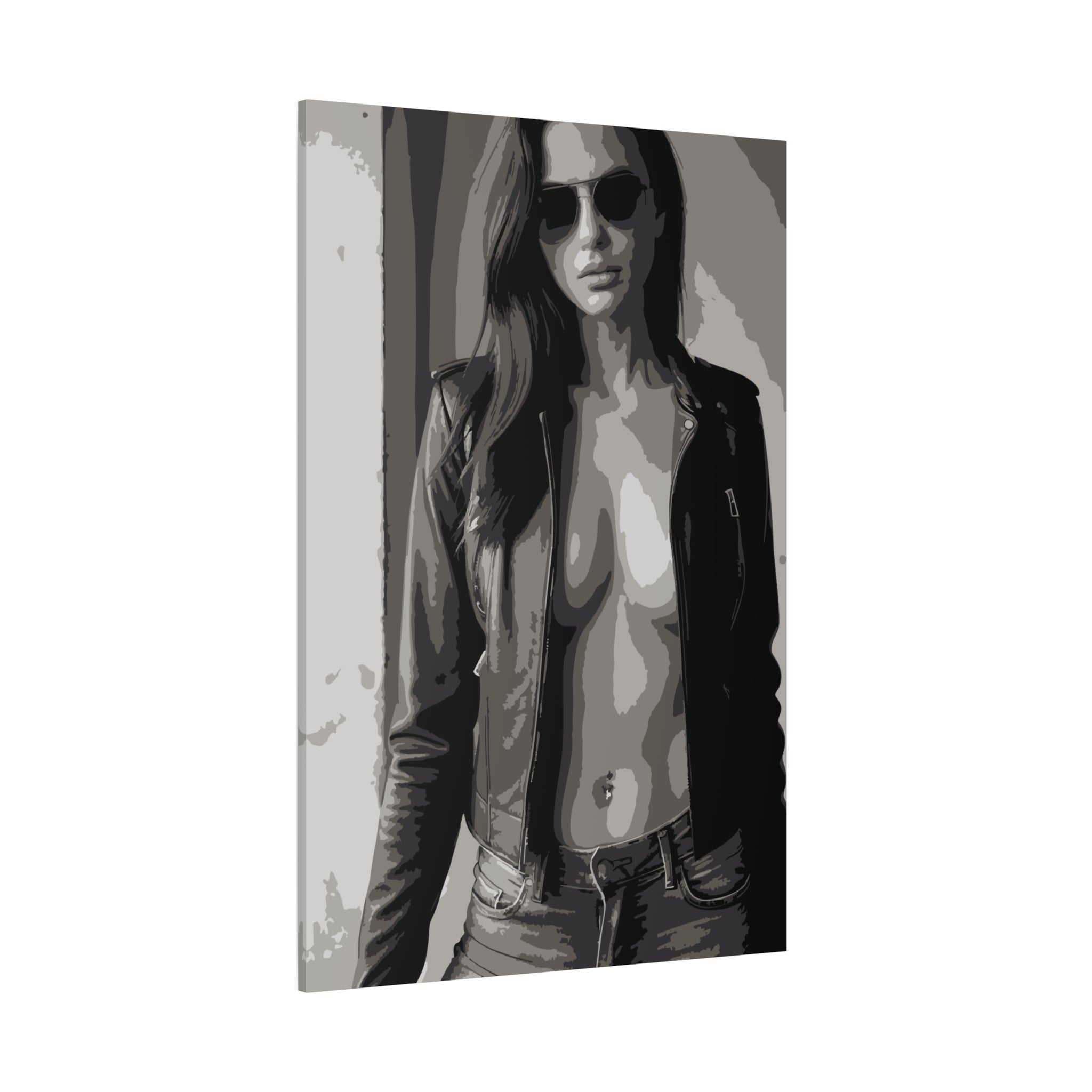 Matte Stretched Canvas - Leather Jacket Portrait