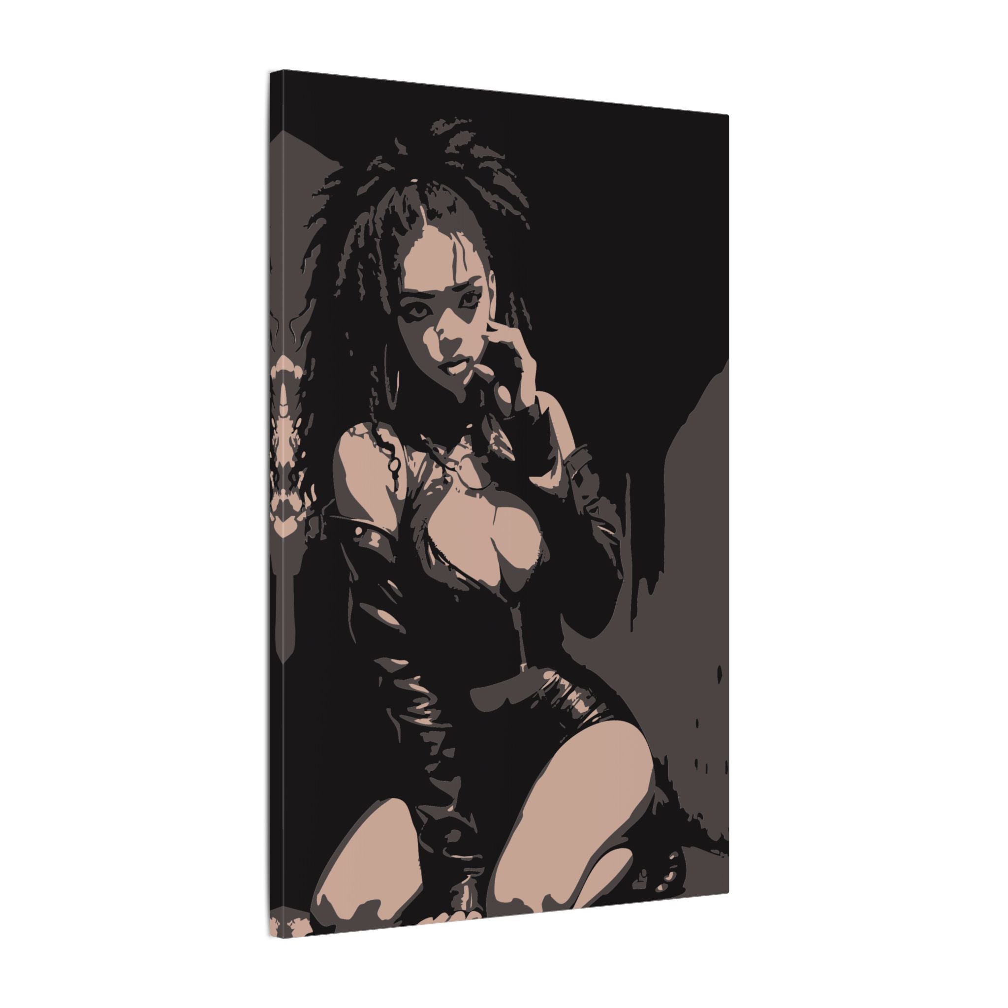 Edgy Femme Noir Matte Canvas Wall Art – Stretched Portrait