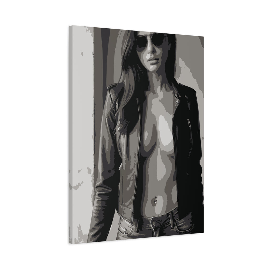 Matte Stretched Canvas - Leather Jacket Portrait