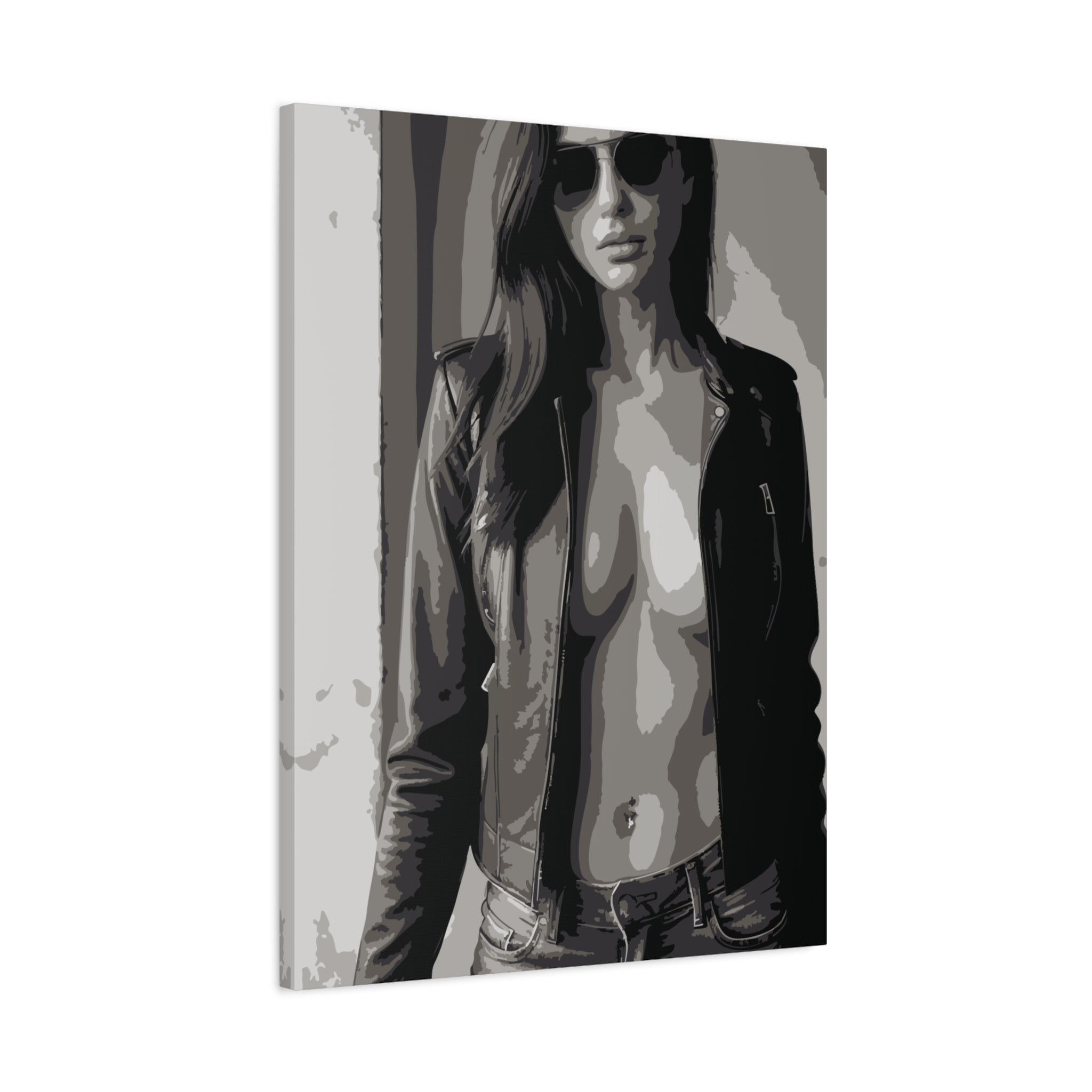 Matte Stretched Canvas - Leather Jacket Portrait