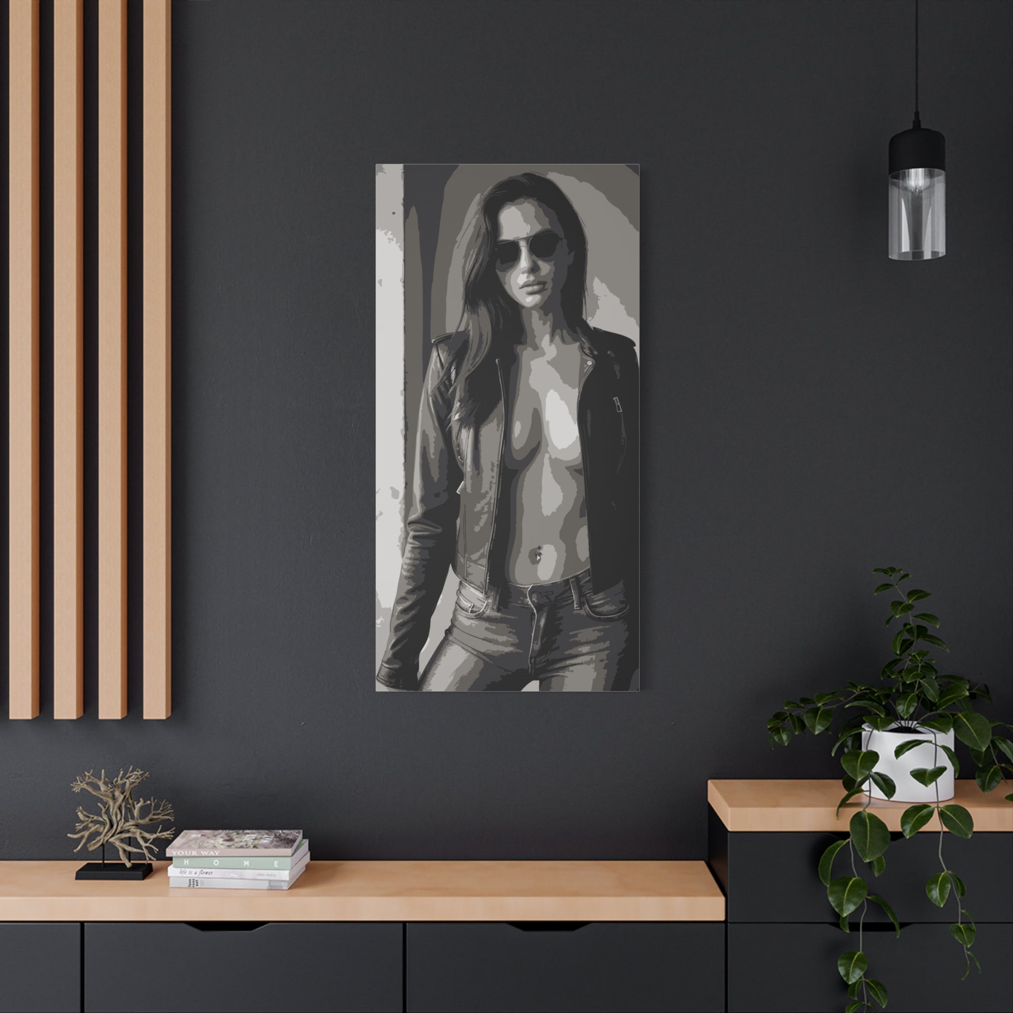 Matte Stretched Canvas - Leather Jacket Portrait