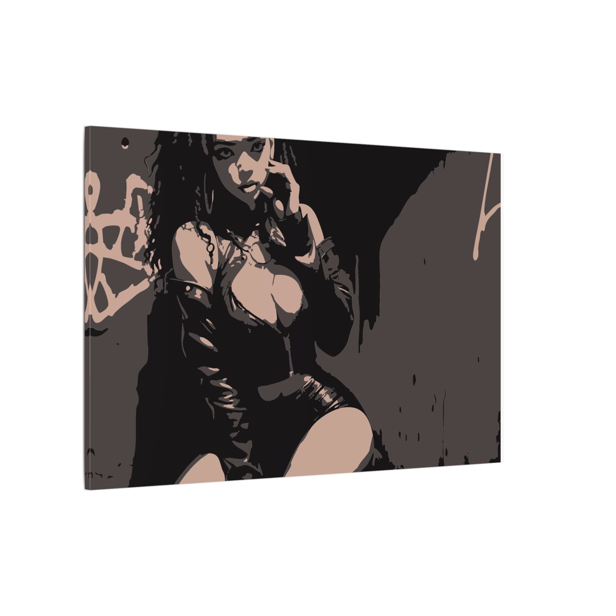 Edgy Femme Noir Matte Canvas Wall Art – Stretched Portrait