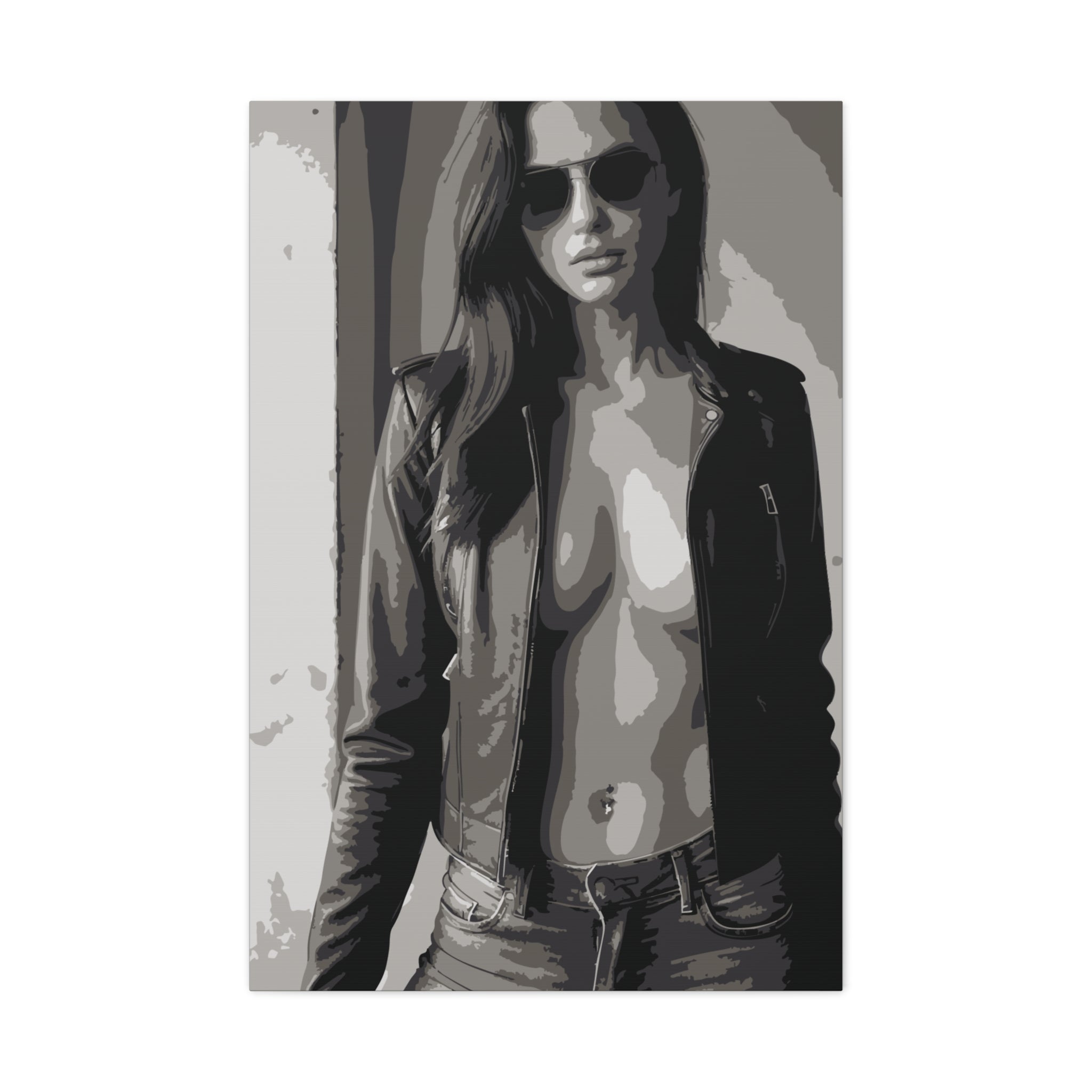 Matte Stretched Canvas - Leather Jacket Portrait