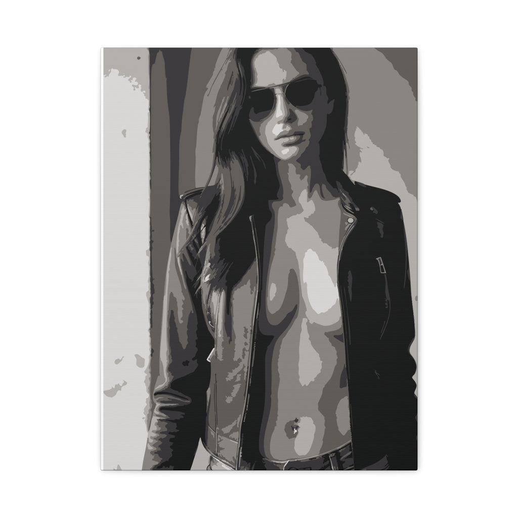 Matte Stretched Canvas - Leather Jacket Portrait