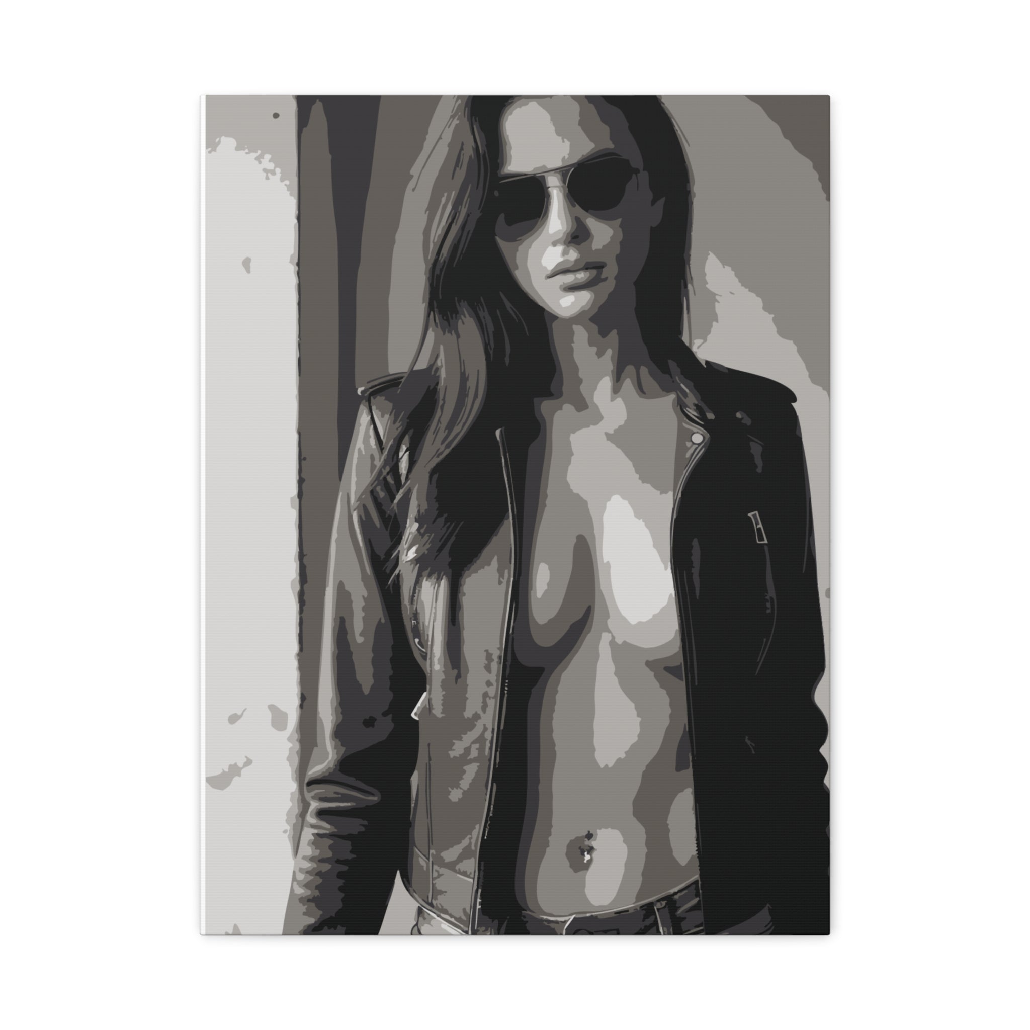 Matte Stretched Canvas - Leather Jacket Portrait