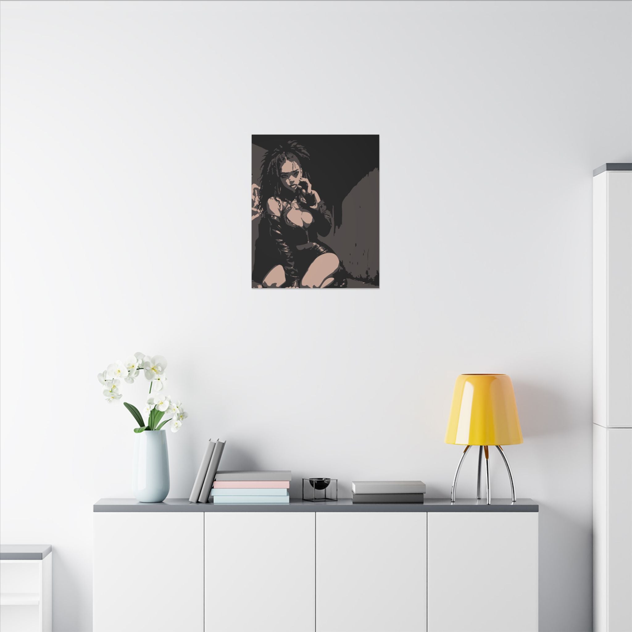 Edgy Femme Noir Matte Canvas Wall Art – Stretched Portrait