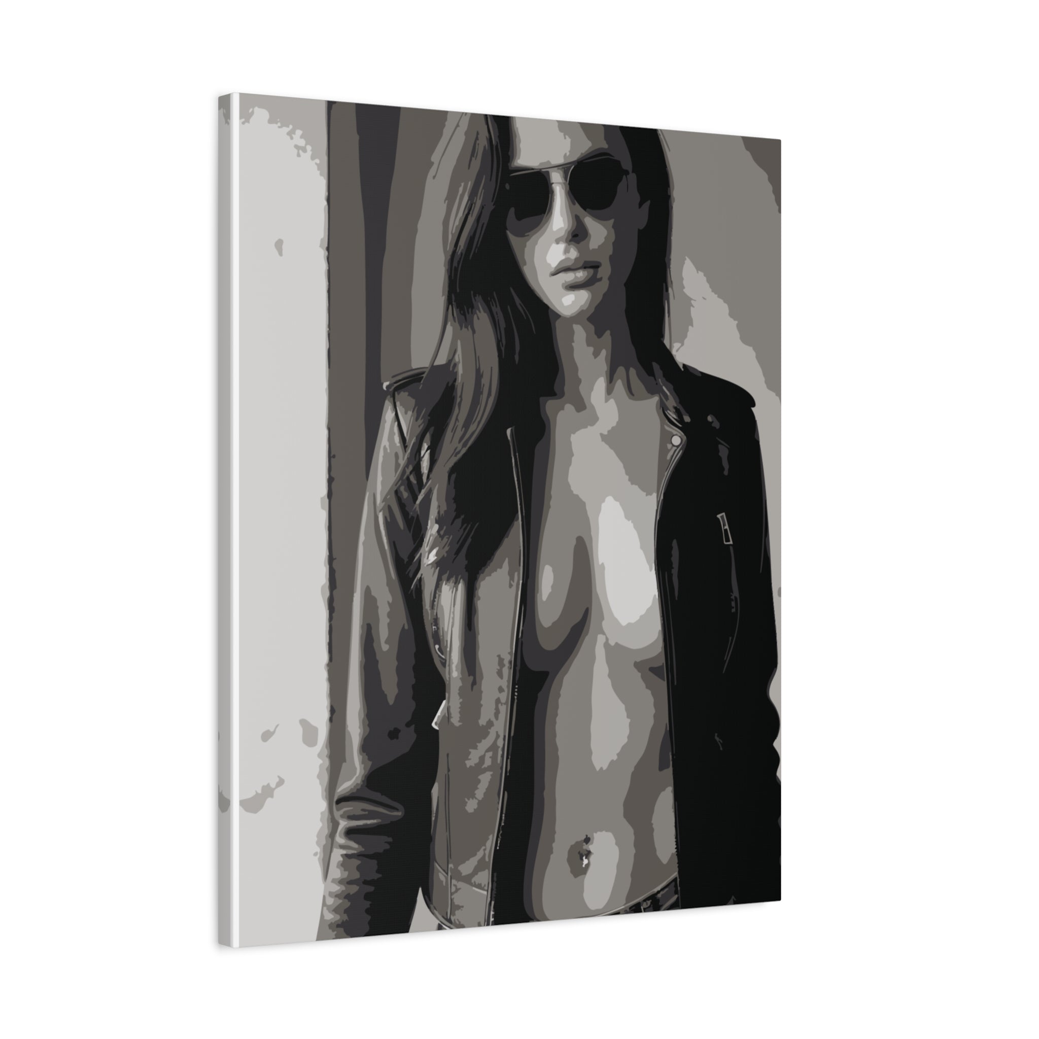 Matte Stretched Canvas - Leather Jacket Portrait
