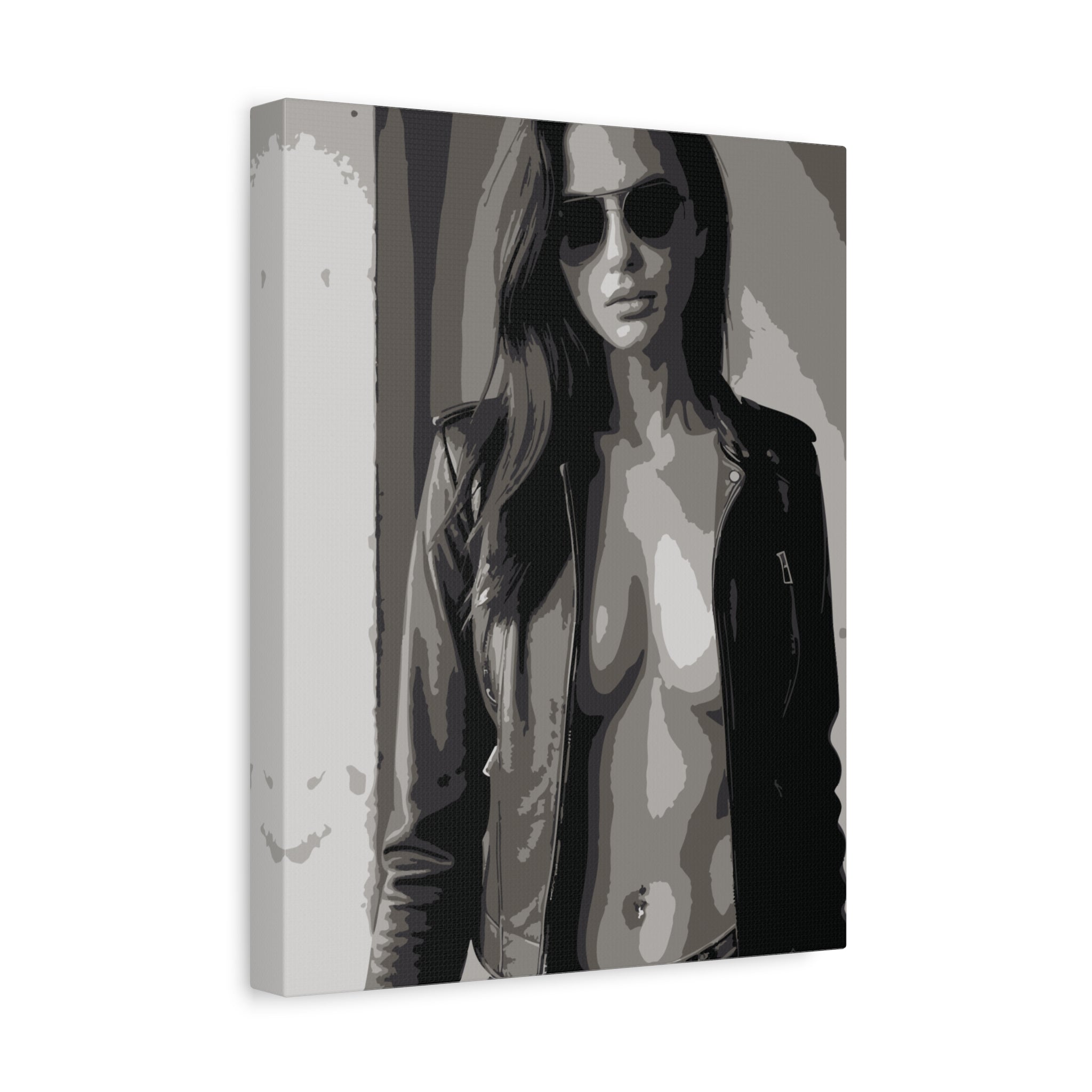 Matte Stretched Canvas - Leather Jacket Portrait