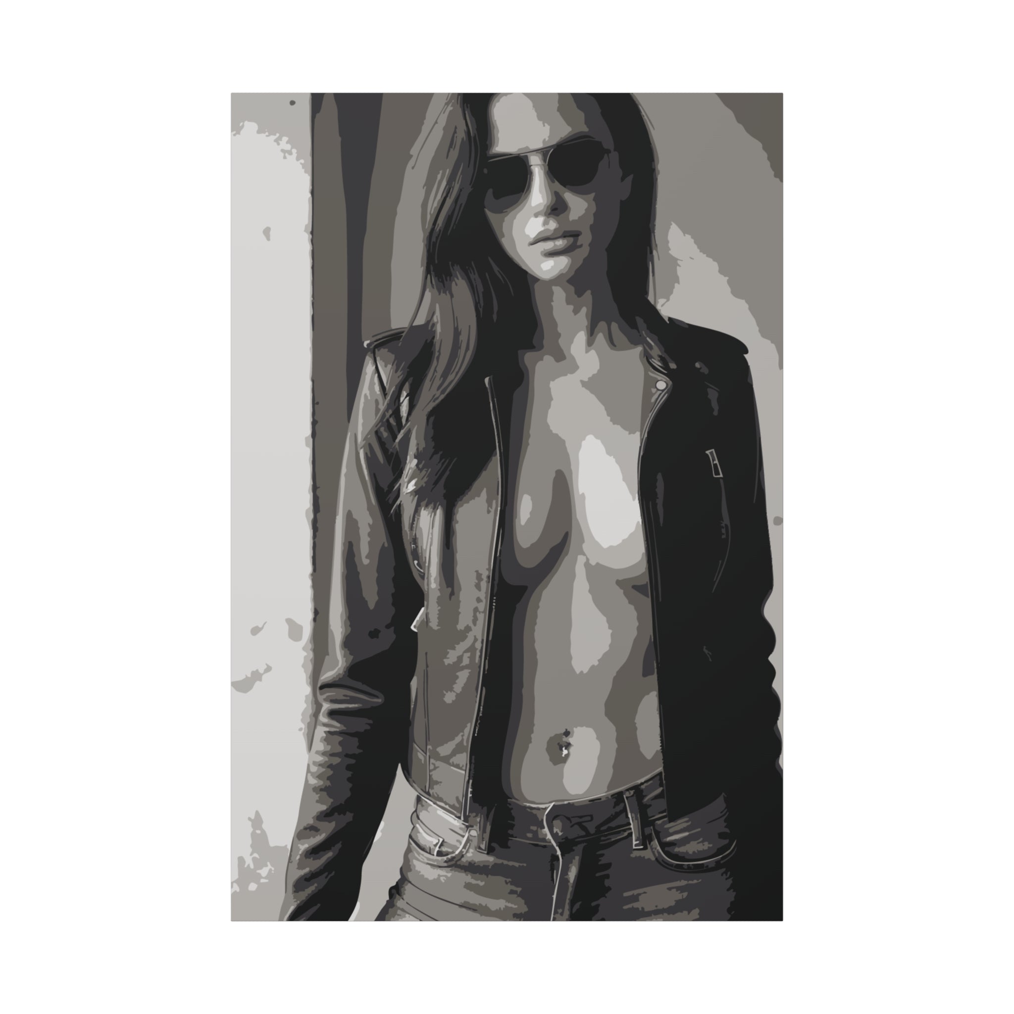 Matte Stretched Canvas - Leather Jacket Portrait