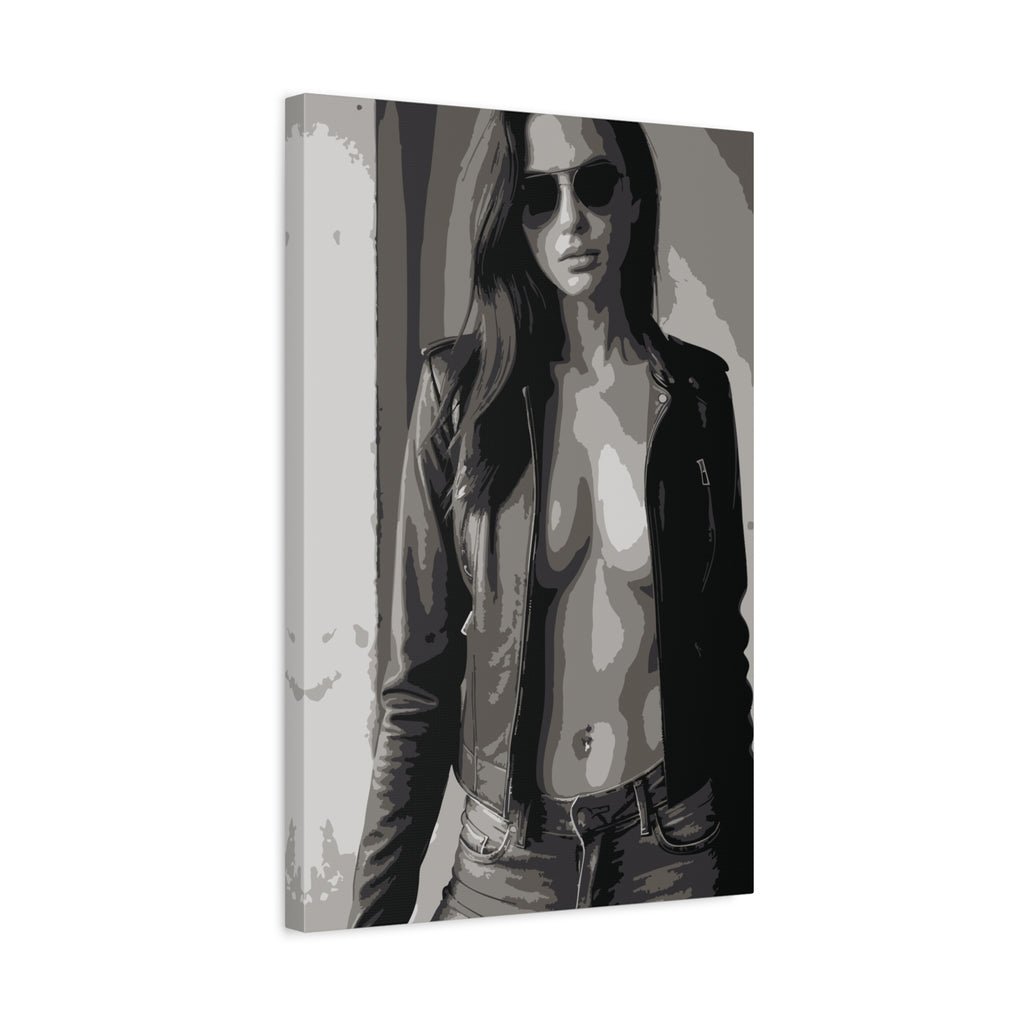 Matte Stretched Canvas - Leather Jacket Portrait