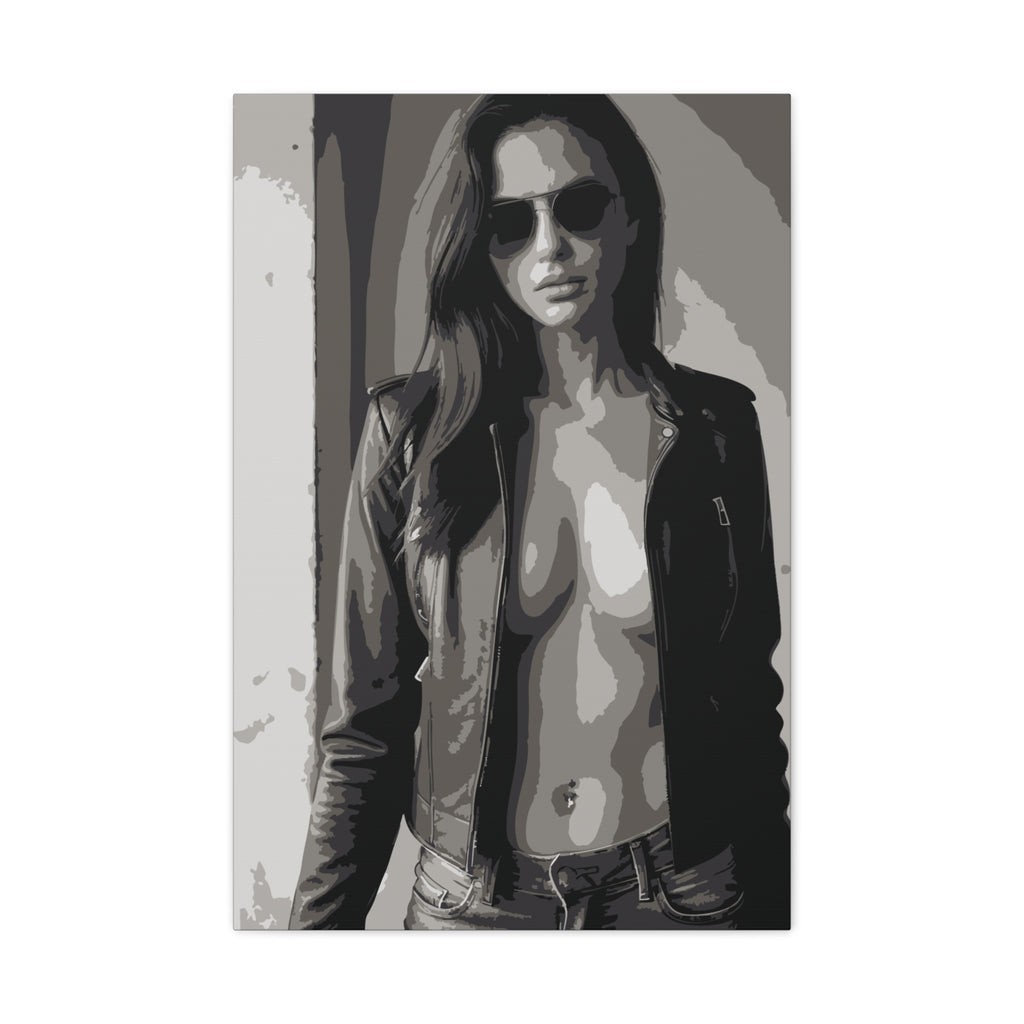 Matte Stretched Canvas - Leather Jacket Portrait