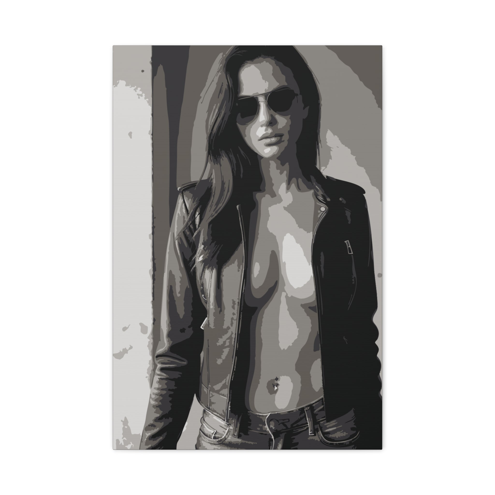 Matte Stretched Canvas - Leather Jacket Portrait