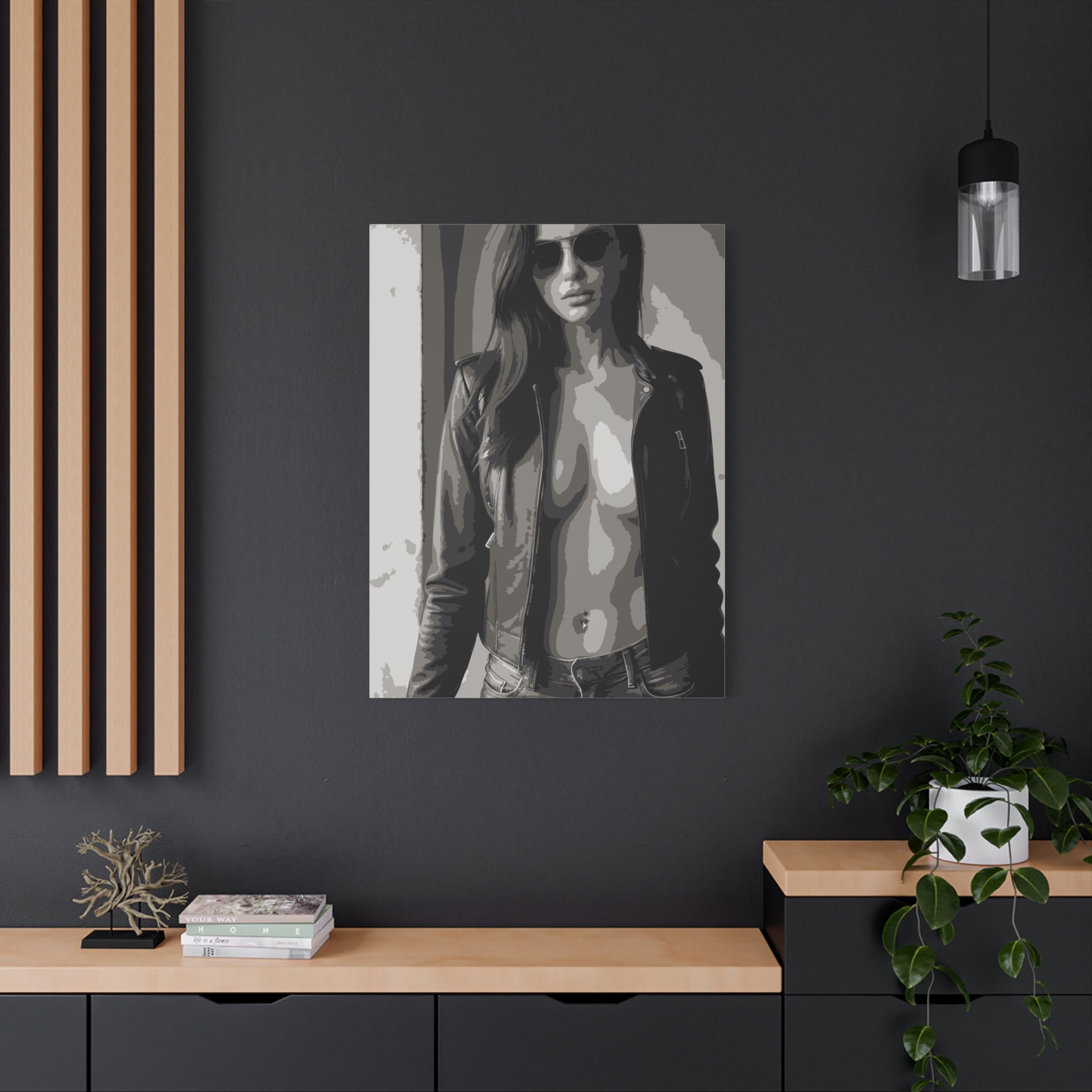 Matte Stretched Canvas - Leather Jacket Portrait