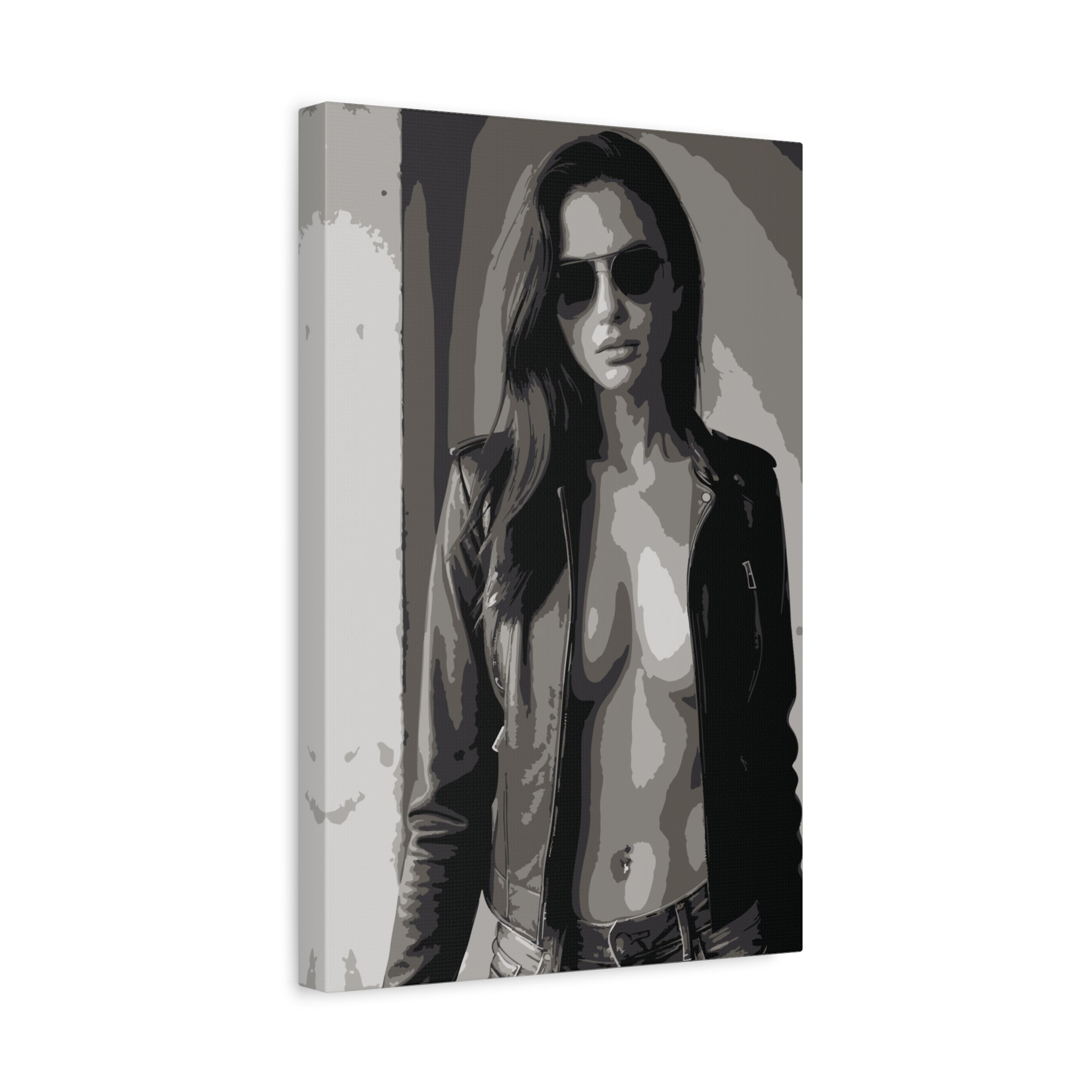 Matte Stretched Canvas - Leather Jacket Portrait