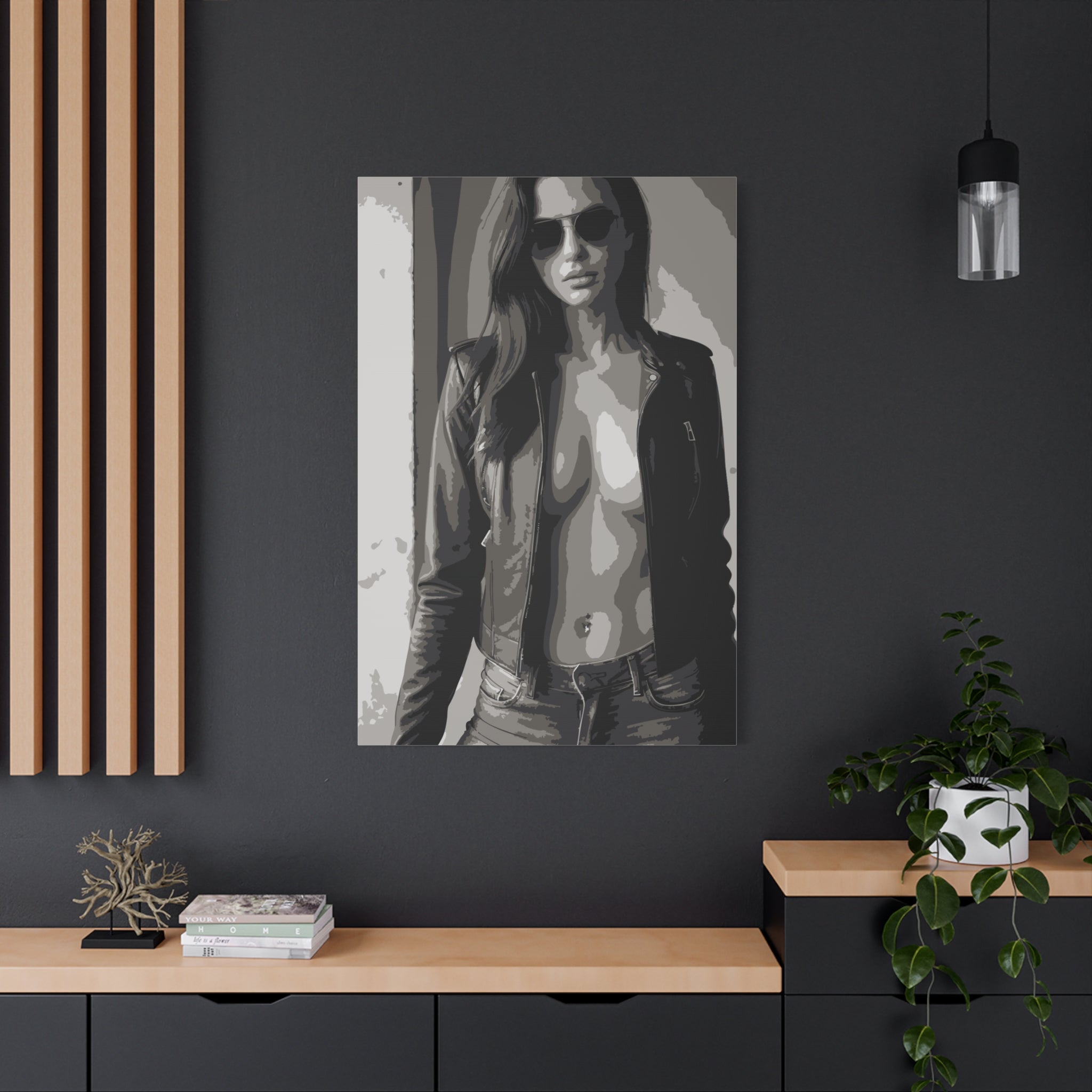 Matte Stretched Canvas - Leather Jacket Portrait