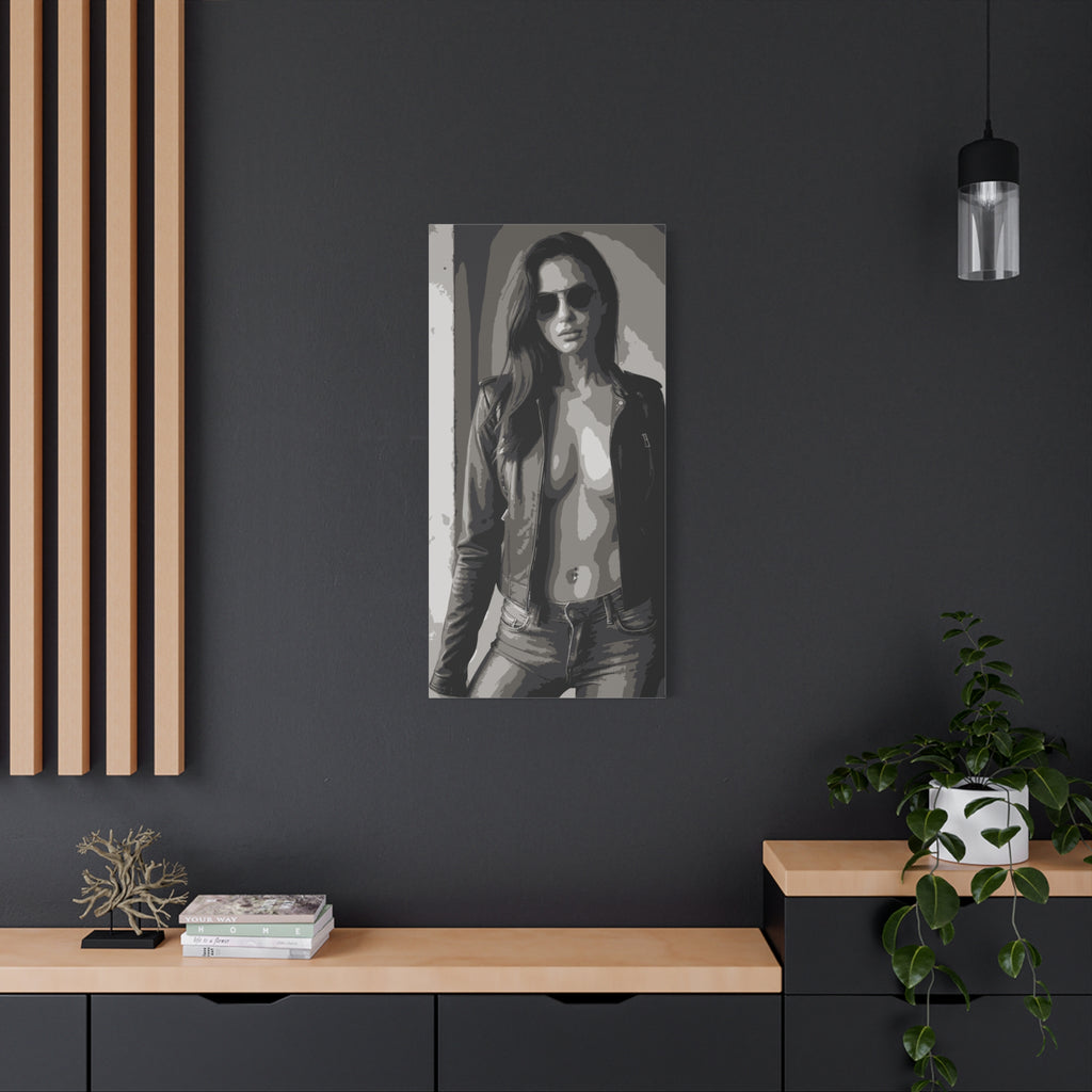 Matte Stretched Canvas - Leather Jacket Portrait