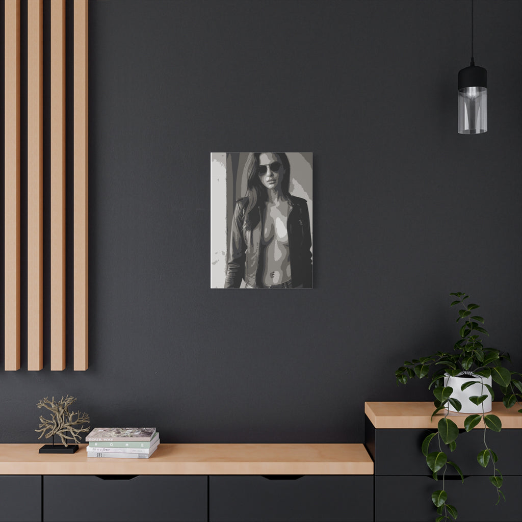 Matte Stretched Canvas - Leather Jacket Portrait