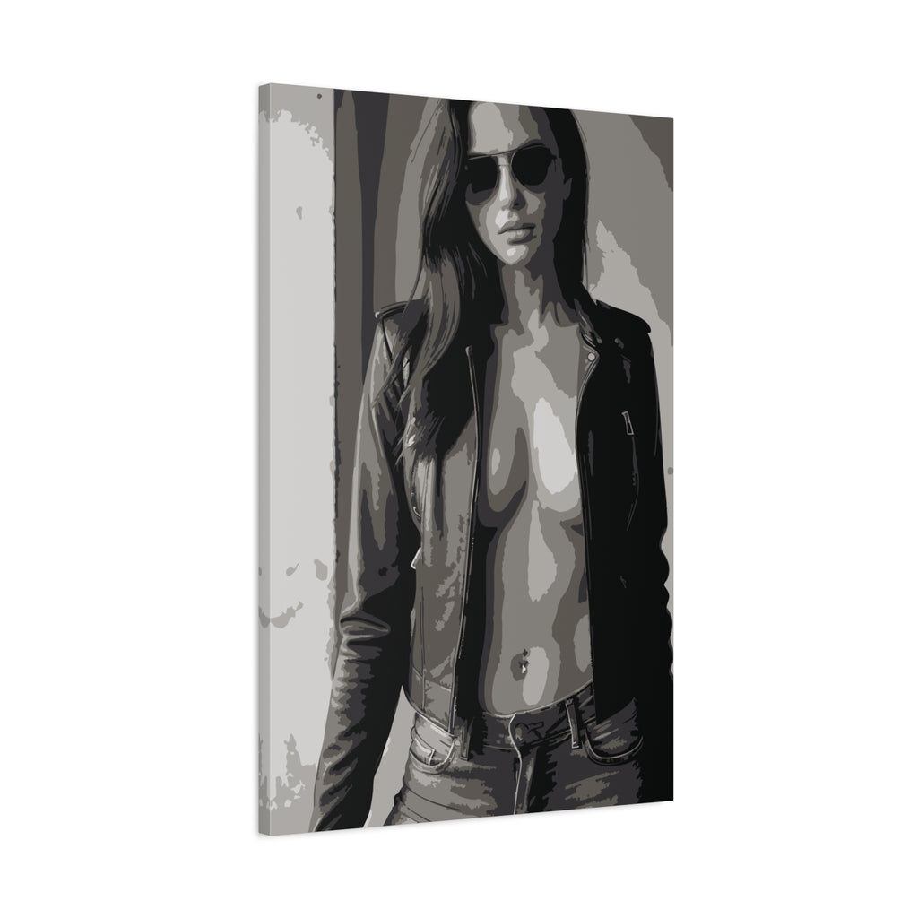 Matte Stretched Canvas - Leather Jacket Portrait
