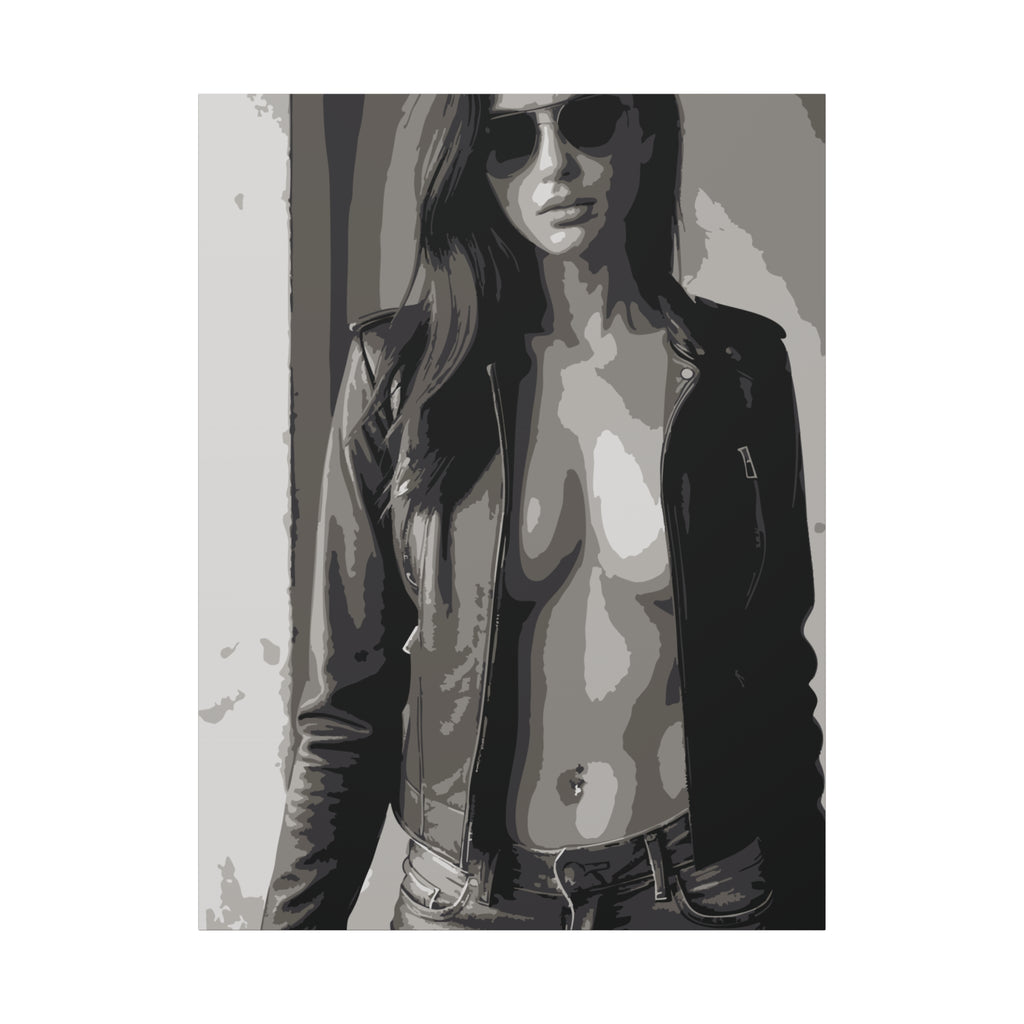 Matte Stretched Canvas - Leather Jacket Portrait