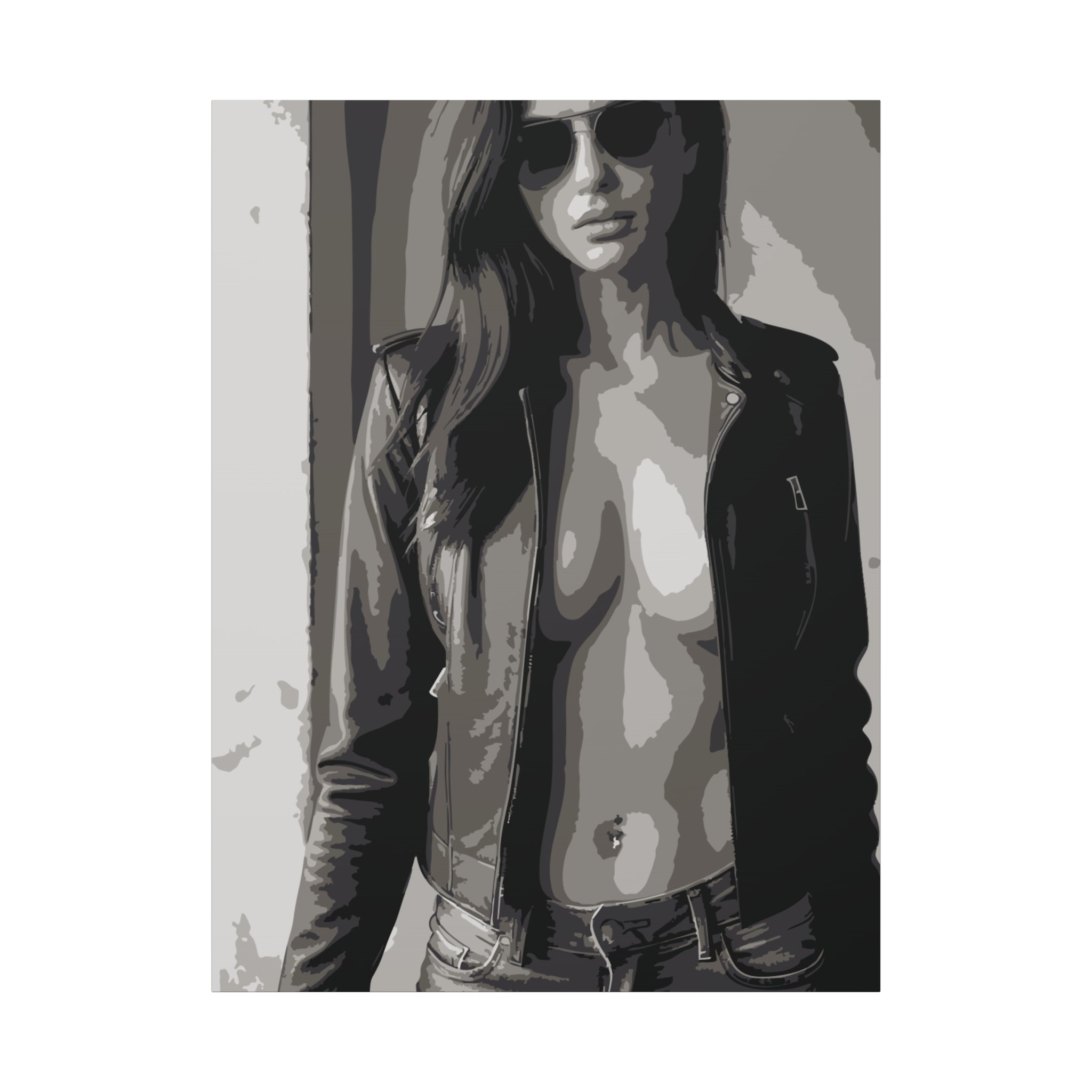 Matte Stretched Canvas - Leather Jacket Portrait