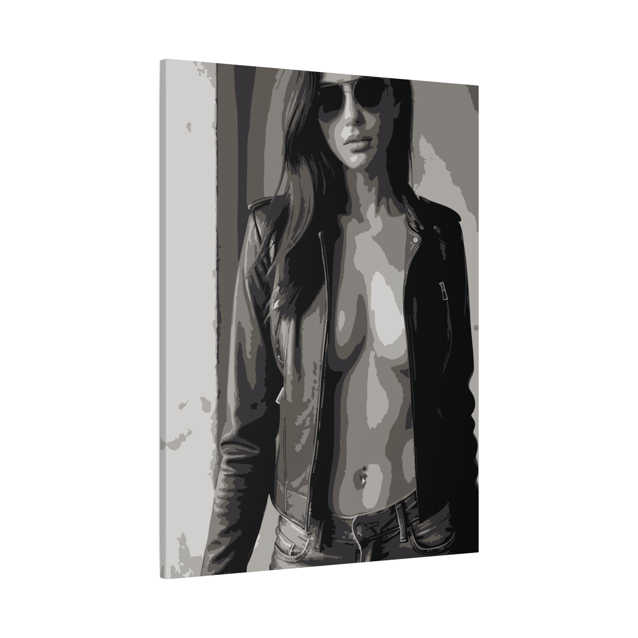 Matte Stretched Canvas - Leather Jacket Portrait