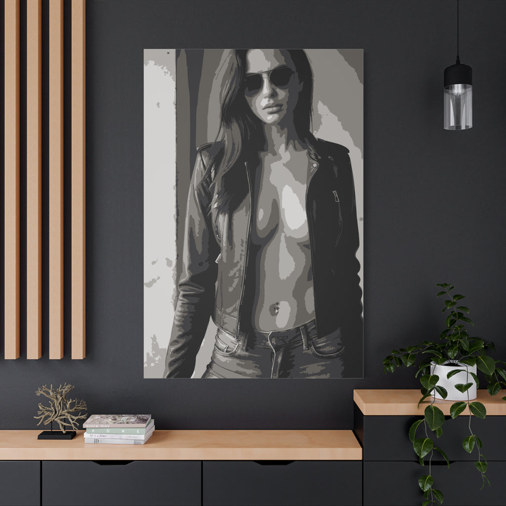 Matte Stretched Canvas - Leather Jacket Portrait
