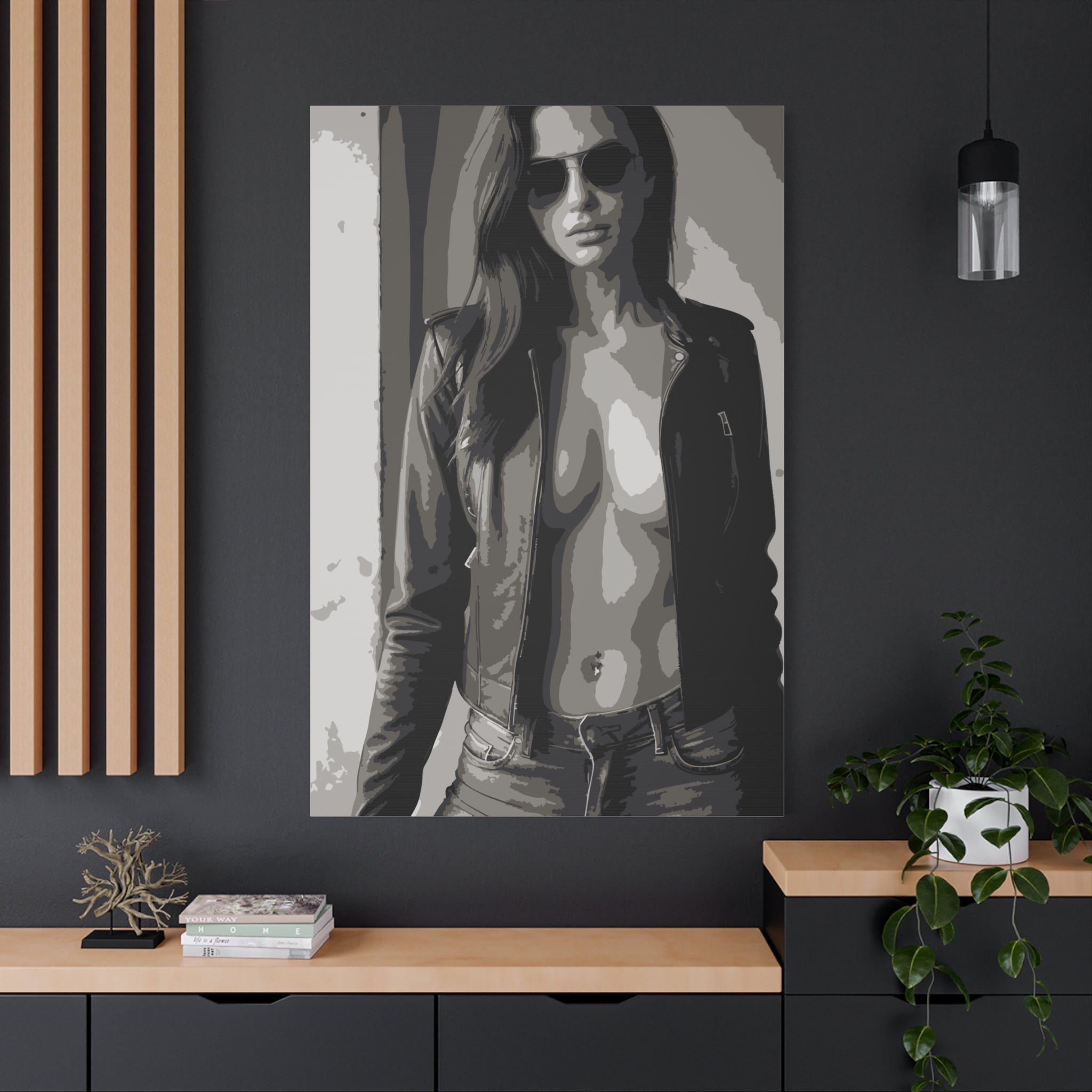 Matte Stretched Canvas - Leather Jacket Portrait
