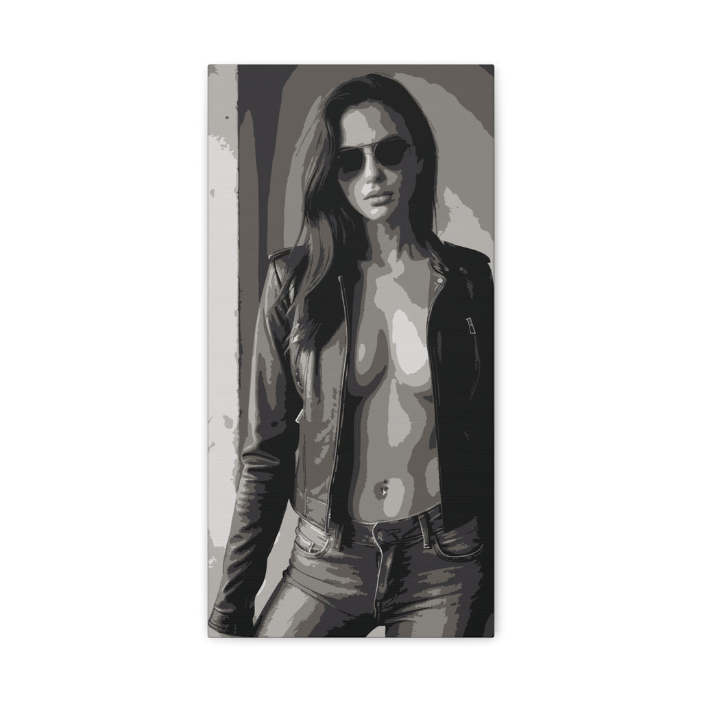 Matte Stretched Canvas - Leather Jacket Portrait