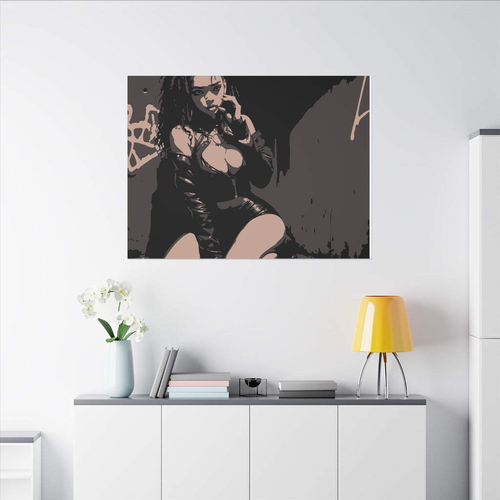 Edgy Femme Noir Matte Canvas Wall Art – Stretched Portrait