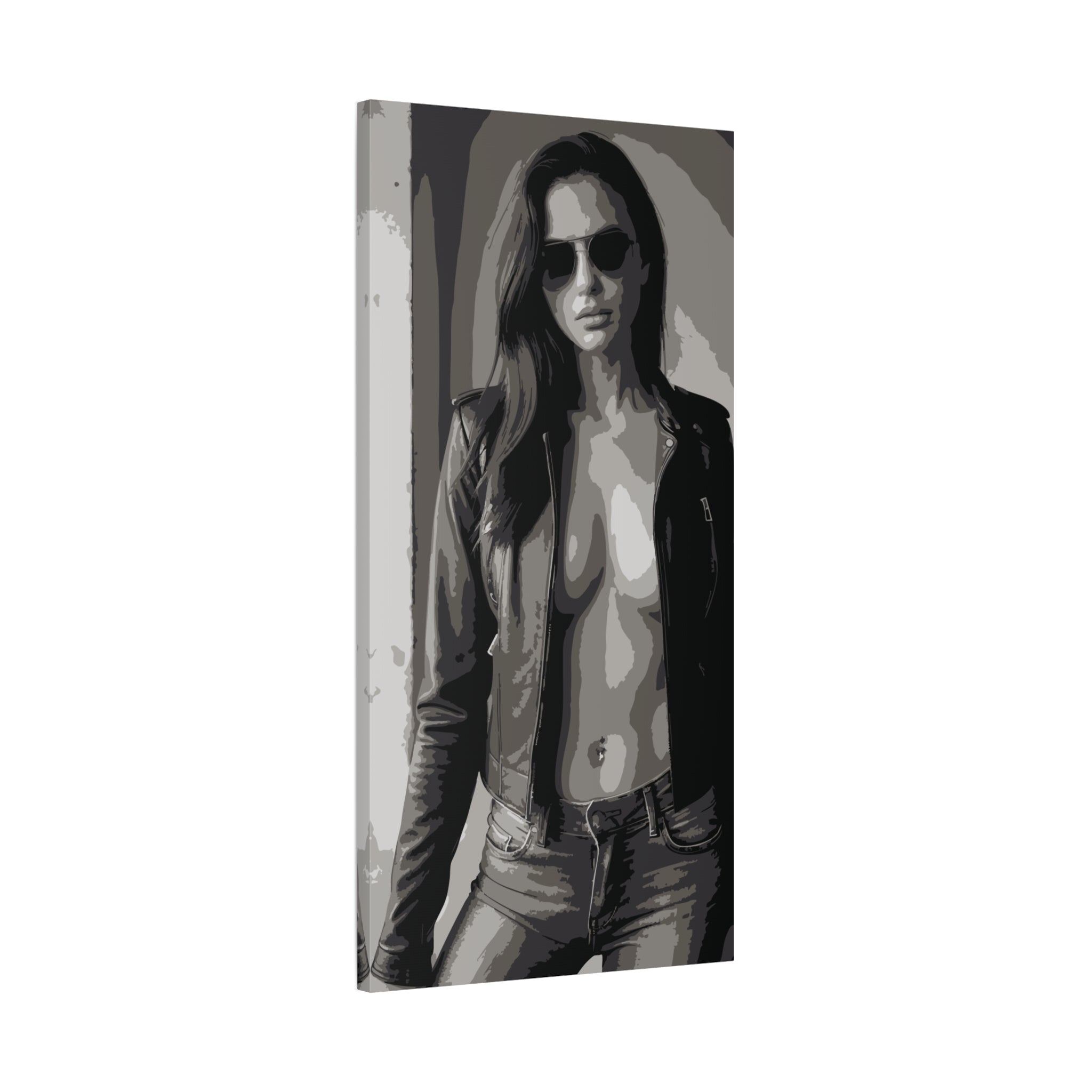 Matte Stretched Canvas - Leather Jacket Portrait