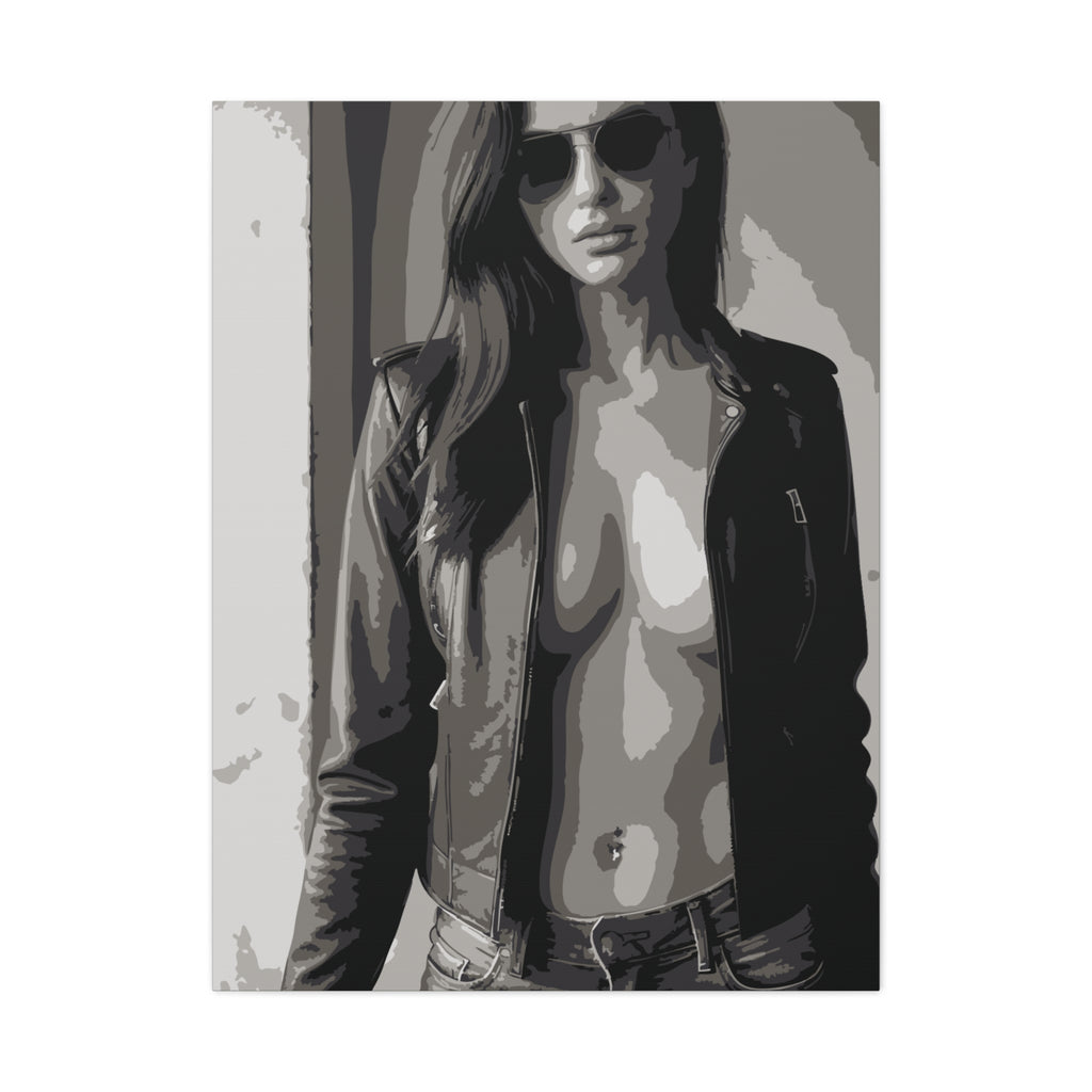 Matte Stretched Canvas - Leather Jacket Portrait