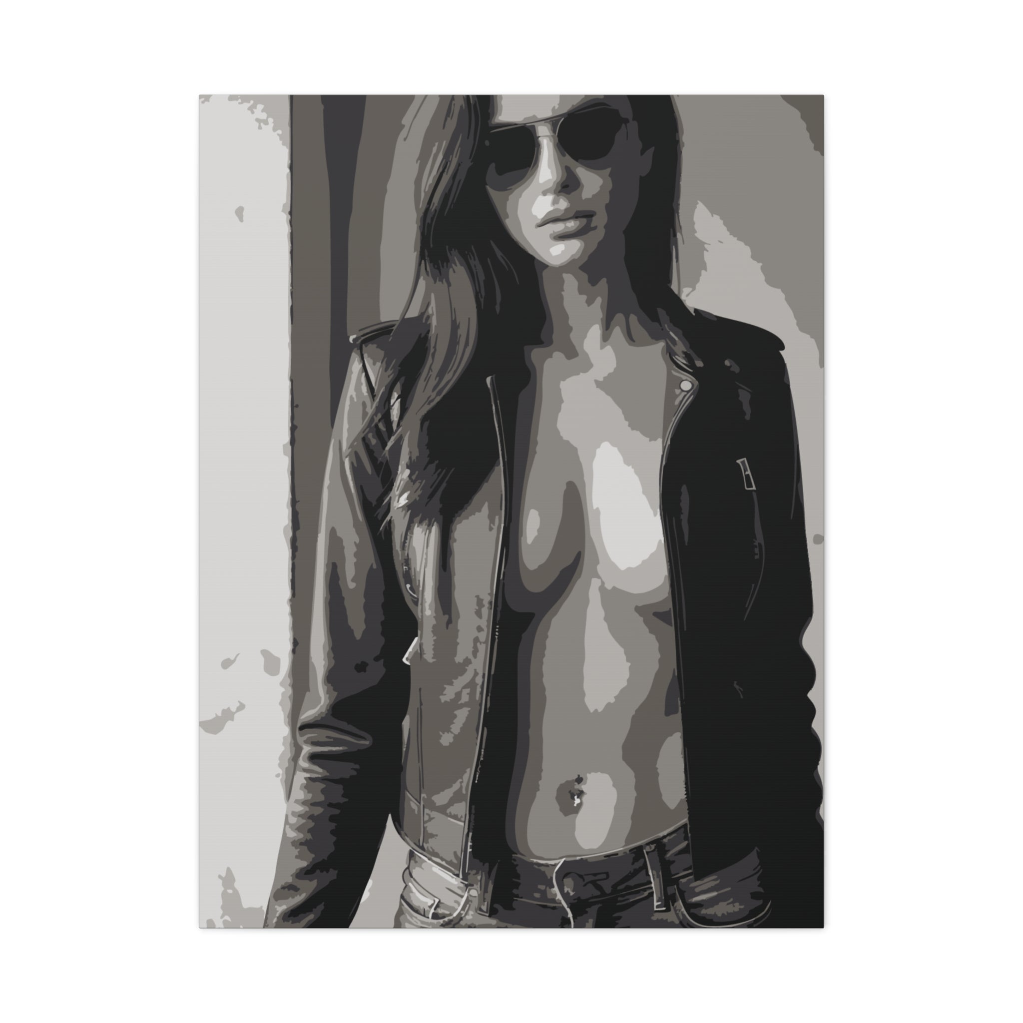 Matte Stretched Canvas - Leather Jacket Portrait