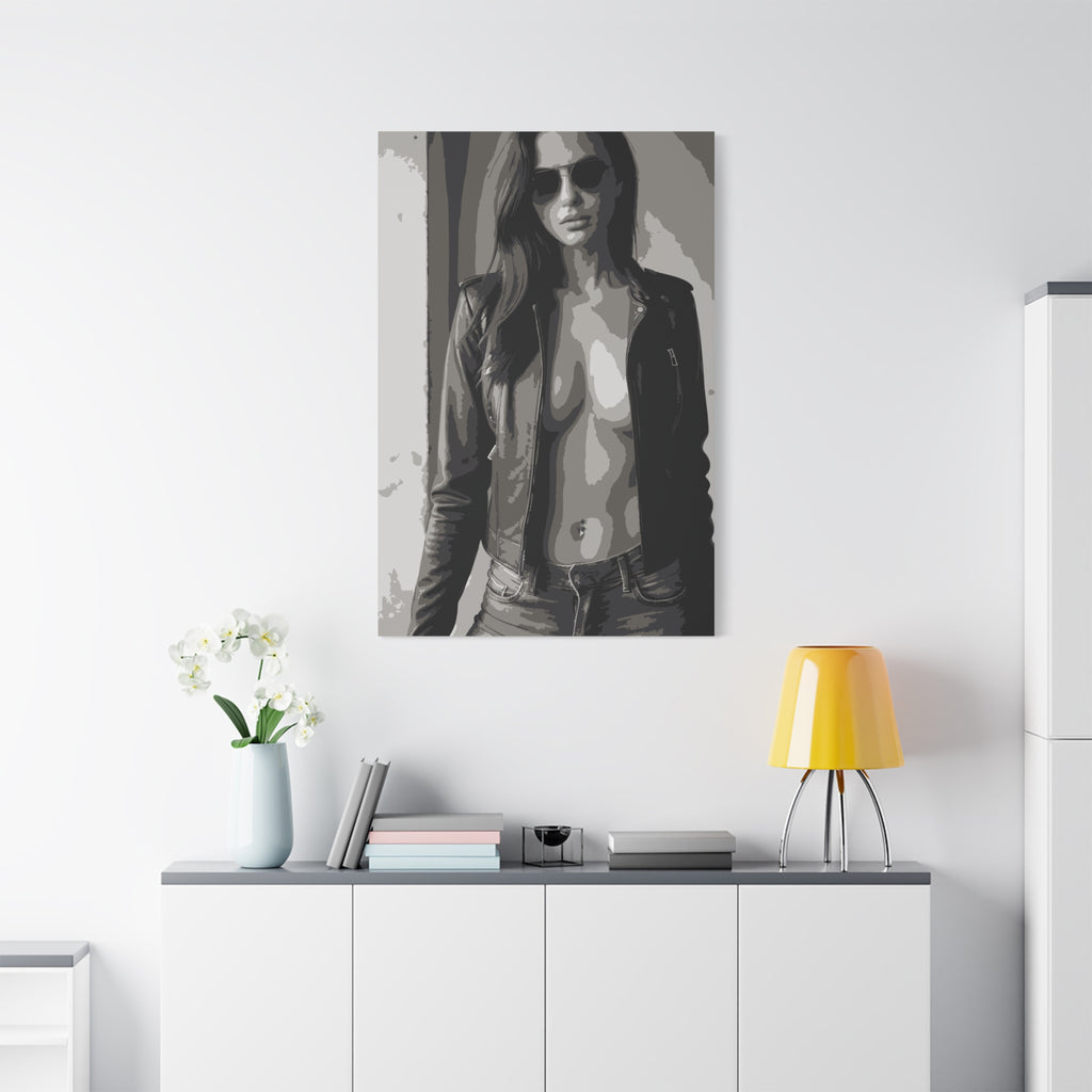 Matte Stretched Canvas - Leather Jacket Portrait